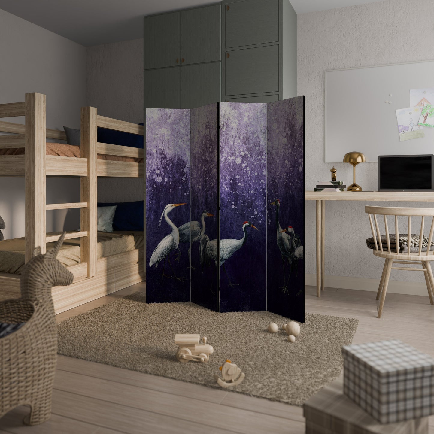 MYSTICAL CRANE GATHERING Decorative 4-Panel Room Divider