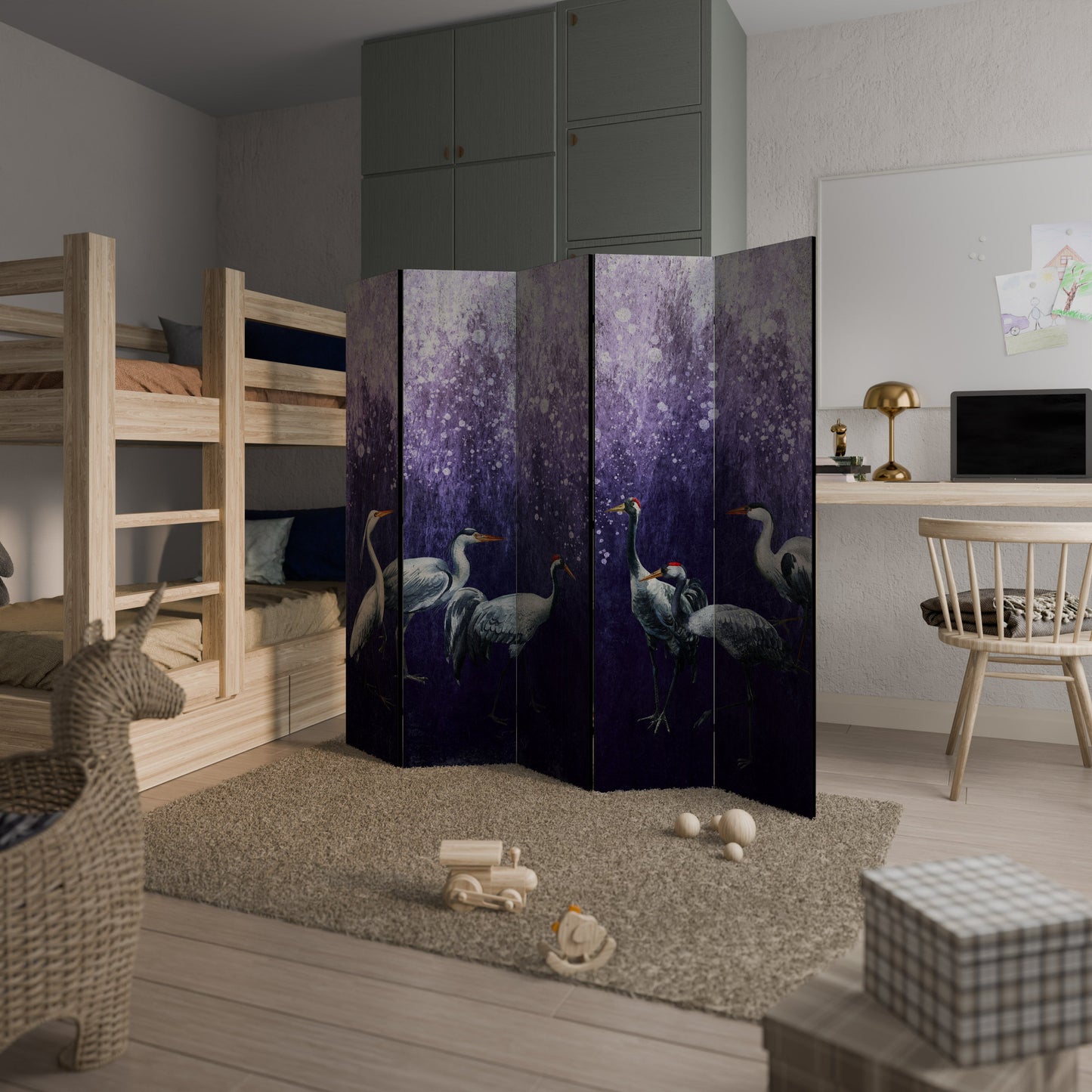 MYSTICAL CRANE GATHERING Decorative 5-Panel Room Divider