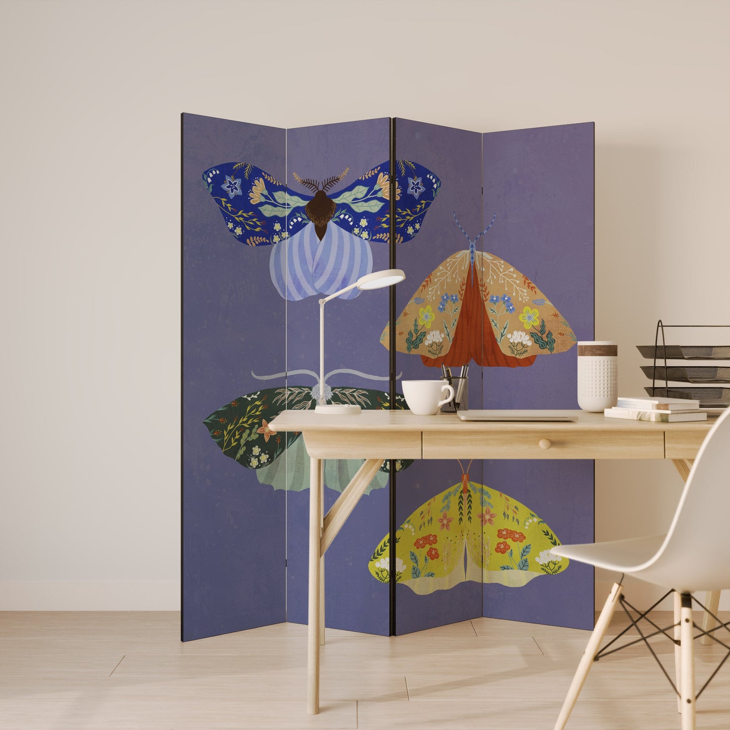 Dekorativ rumsavdelare med 4 paneler MOTH INTO THE FLAME