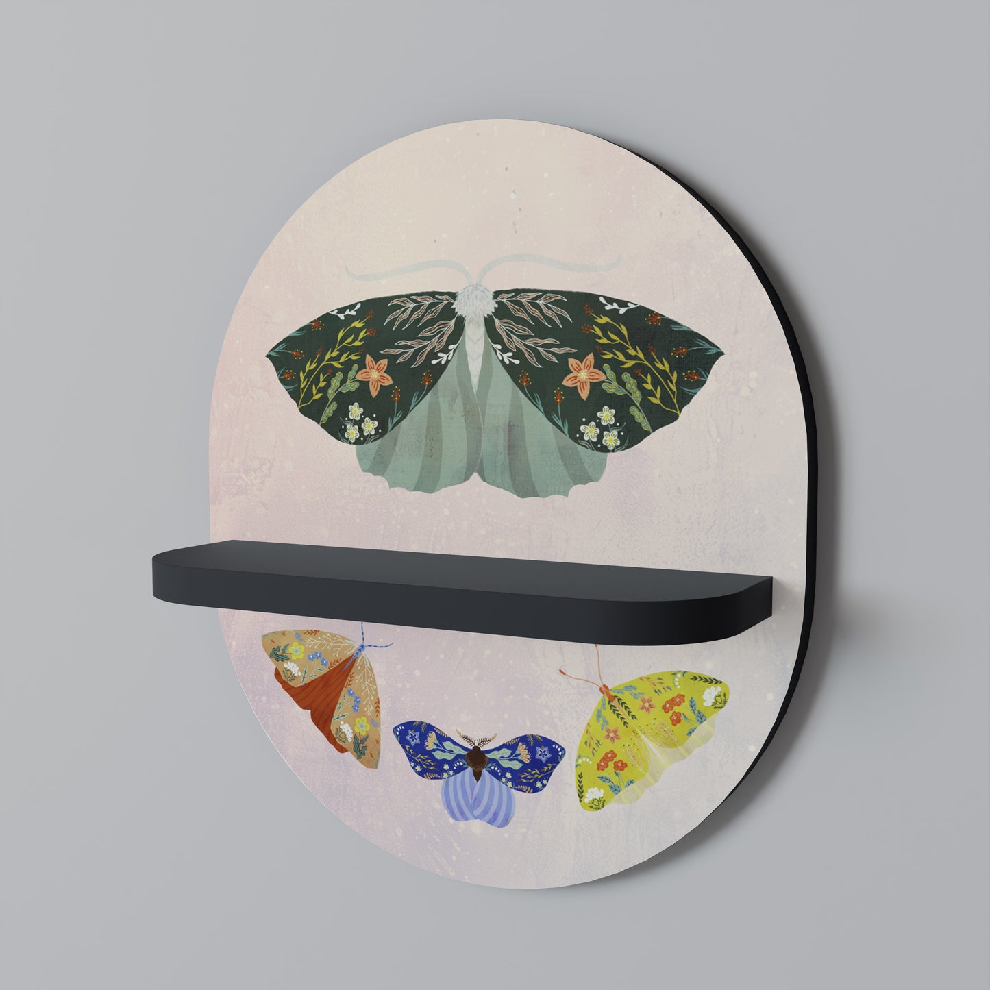 MOTH INTO THE LIGHT Oval konsthylla i svart finish
