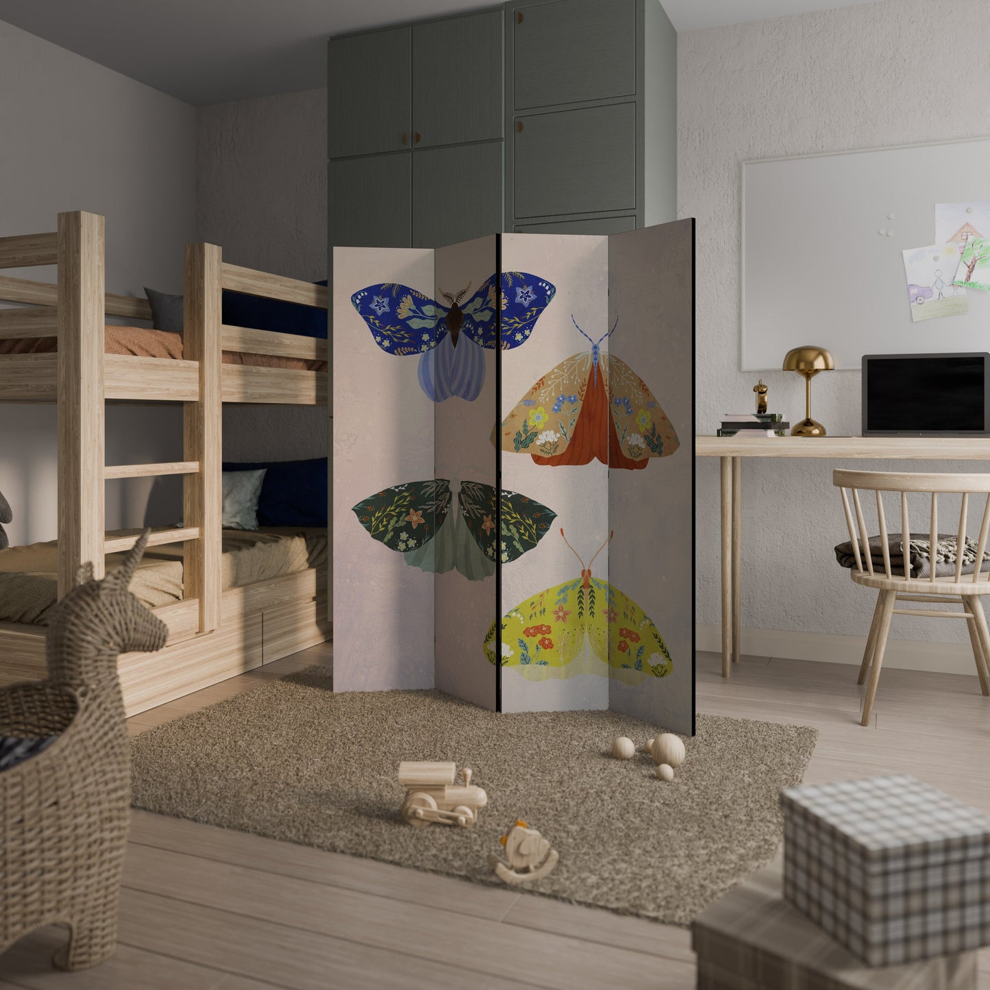 Dekorativ rumsavdelare med 4 paneler MOTH INTO THE LIGHT