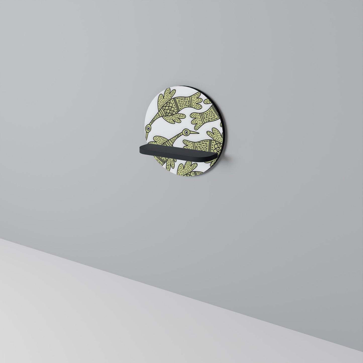 SEEDLING SONG bird Rund konsthylla i svart finish