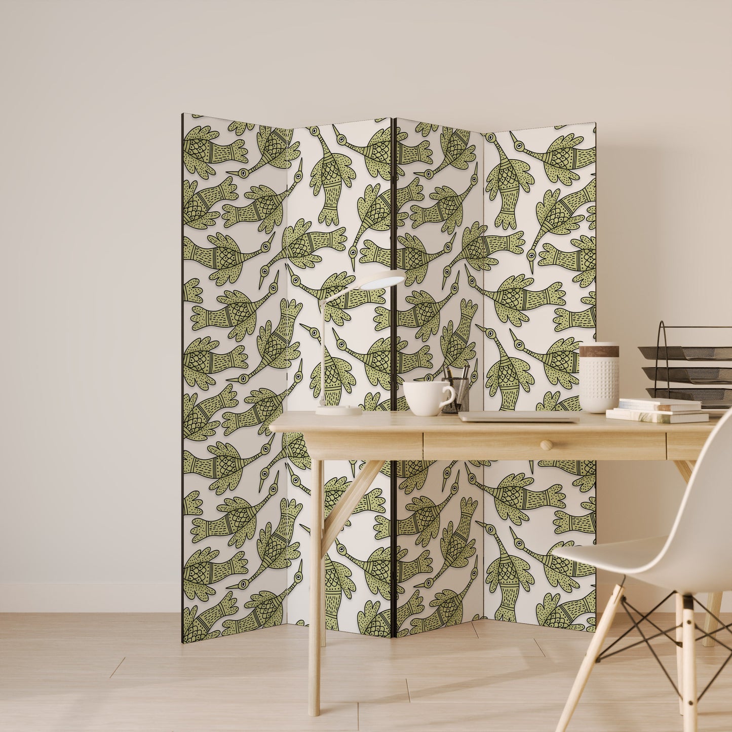 Dekorativ rumsavdelare SEEDLING SONGBIRD med 4 paneler