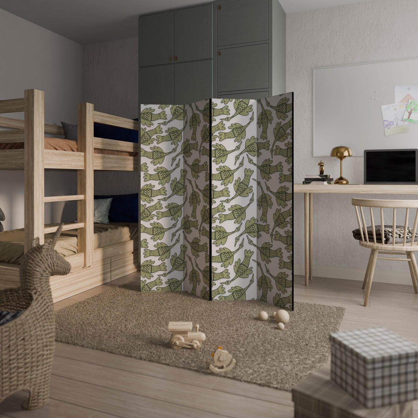 Dekorativ rumsavdelare SEEDLING SONGBIRD med 4 paneler