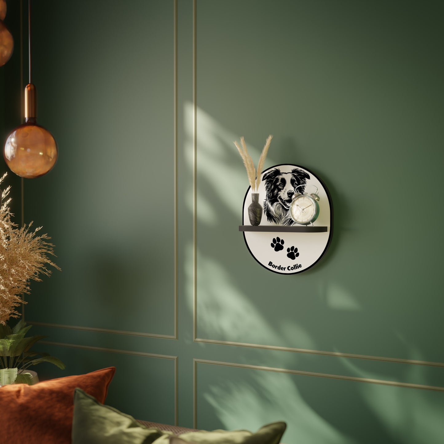 BORDER COLLIE Oval Art Shelf In Black Finish