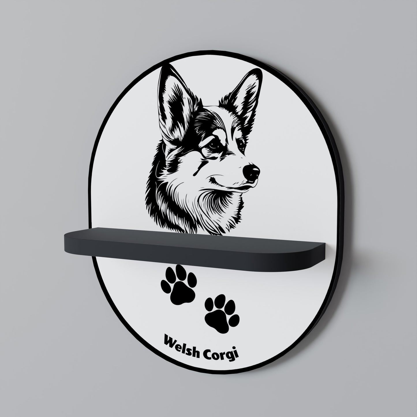 WELSH CORGI PEMBROKE Oval Art Shelf In Black Finish