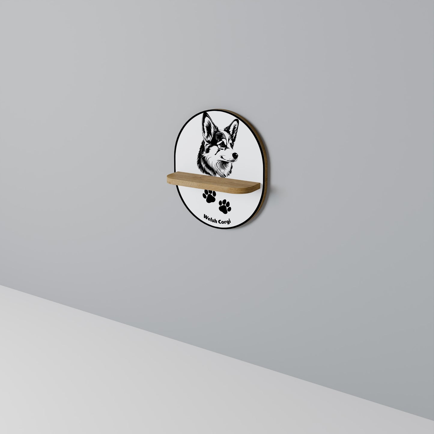 WELSH CORGI PEMBROKE Oval konsthylla i ekeffekt