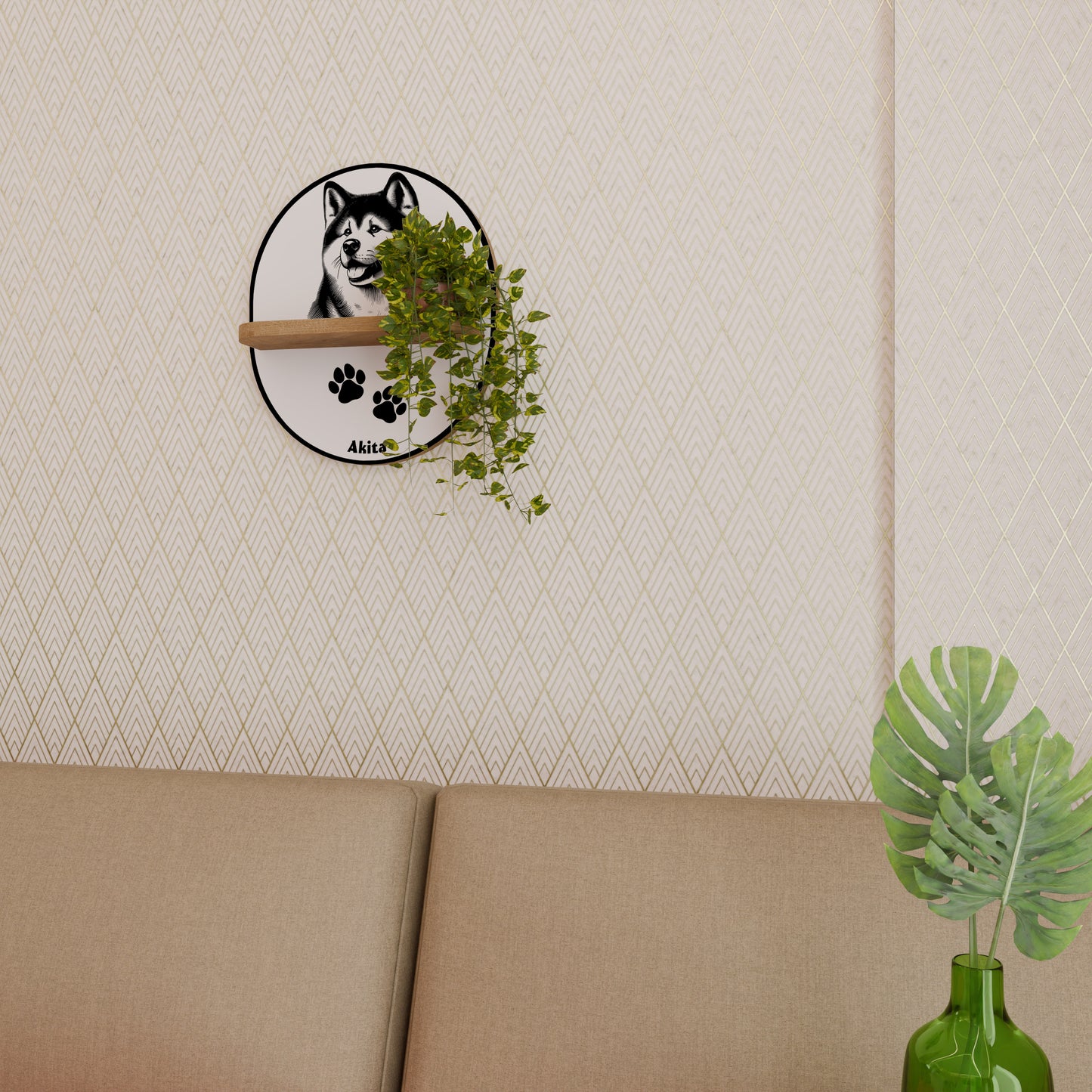 AKITA DOG Oval konsthylla i ekeffekt