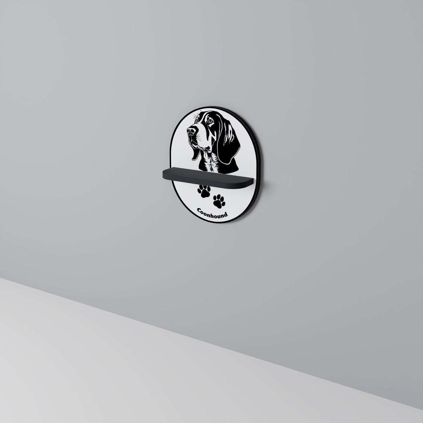 COONHOUND DOG Oval konsthylla i svart finish