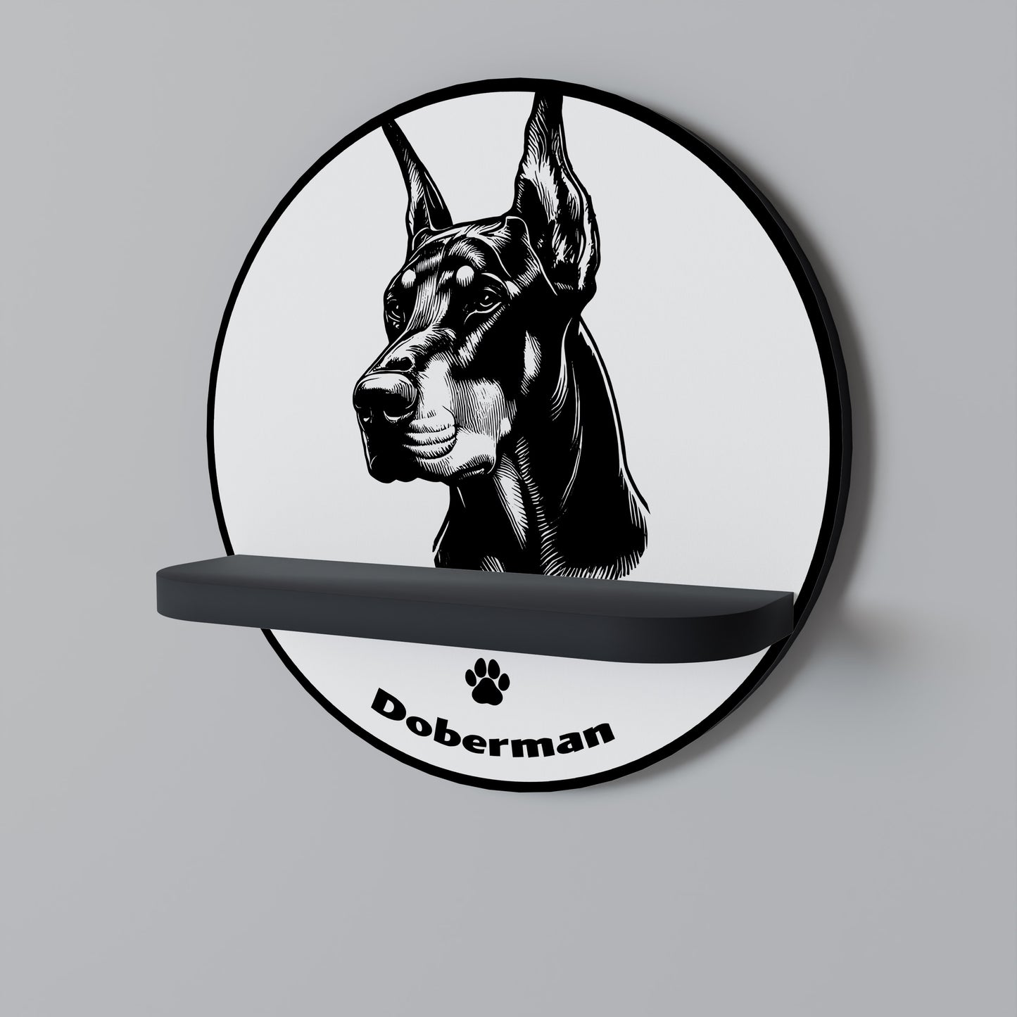 DOBERMAN DOG Rund konsthylla i svart finish