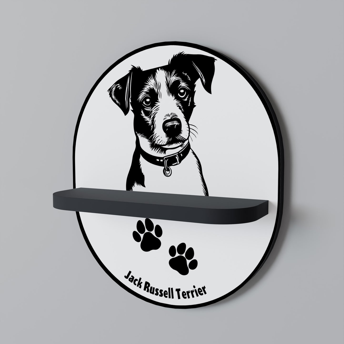 JACK RUSSEL TERRIER Oval konsthylla i svart finish