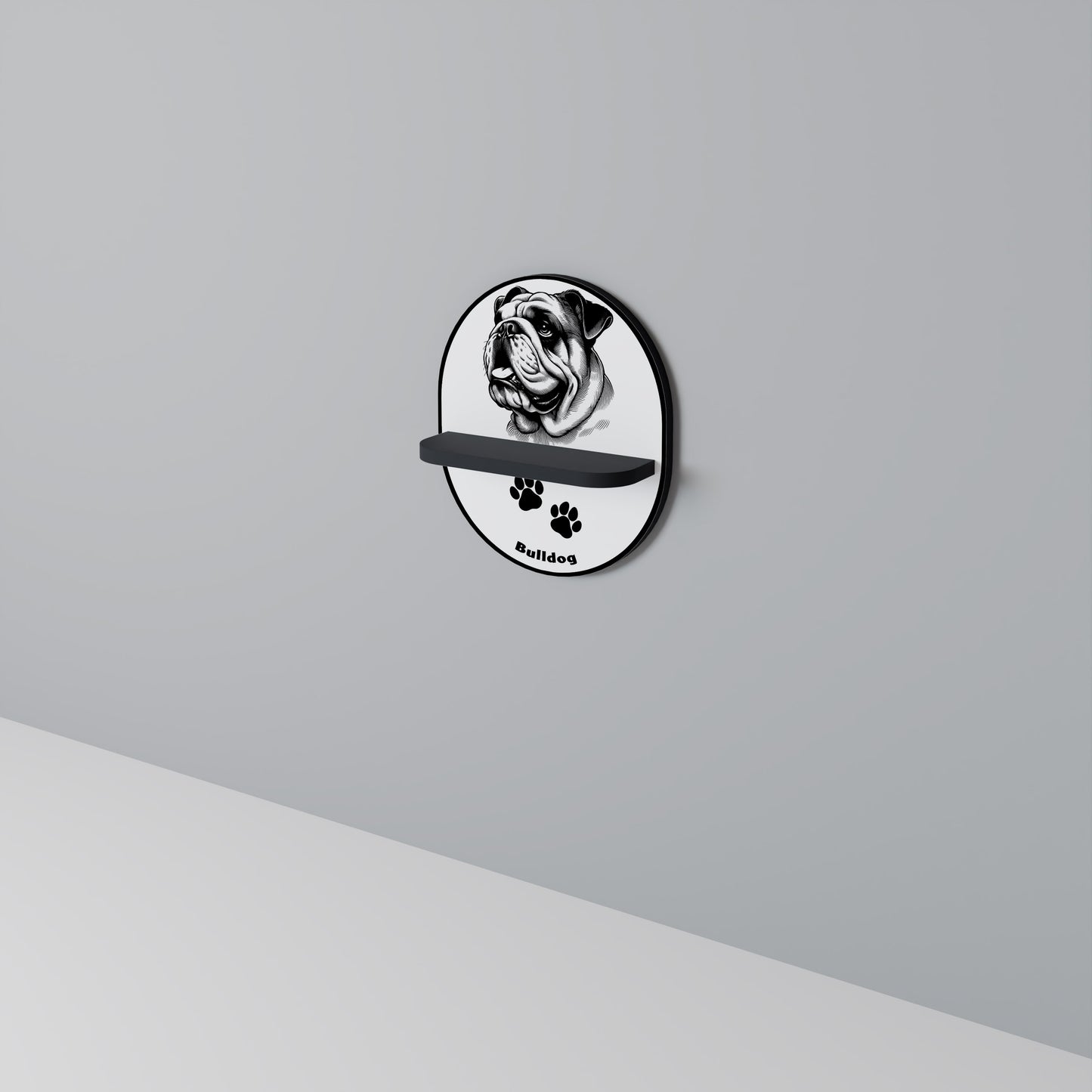 BULLDOG DOG Oval konsthylla i svart finish