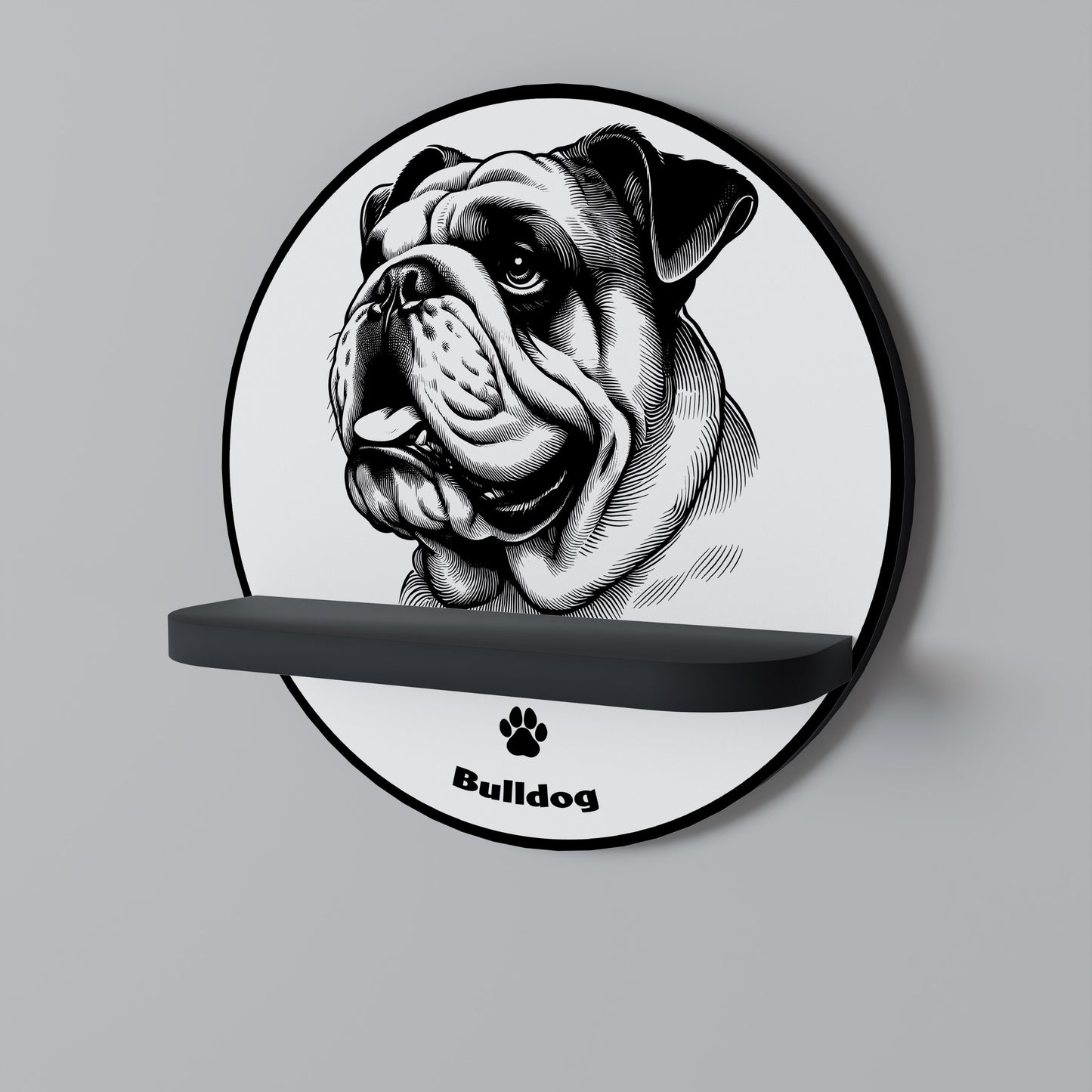 BULLDOG DOG Rund konsthylla i svart finish