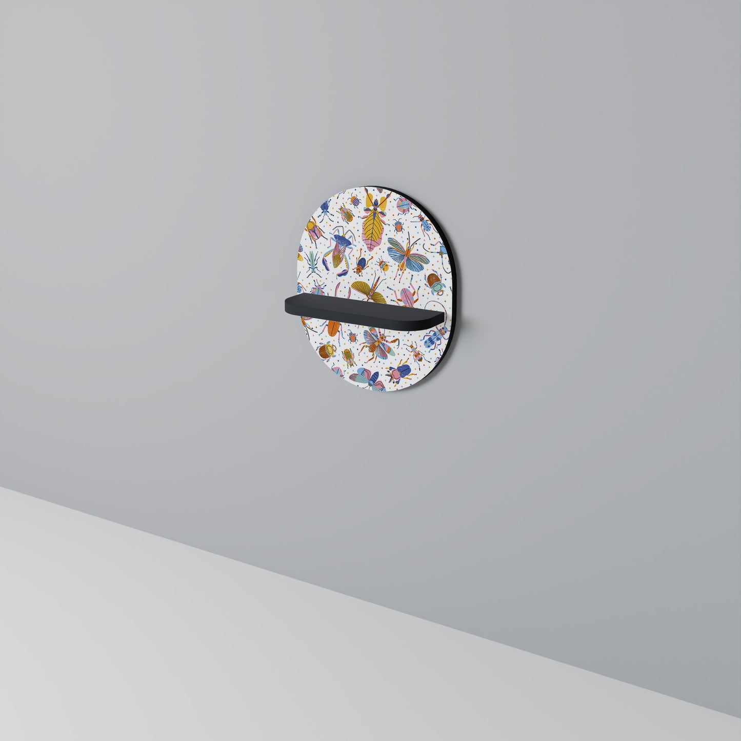 FÄRGERIGA INSEKTER Oval konsthylla i svart finish