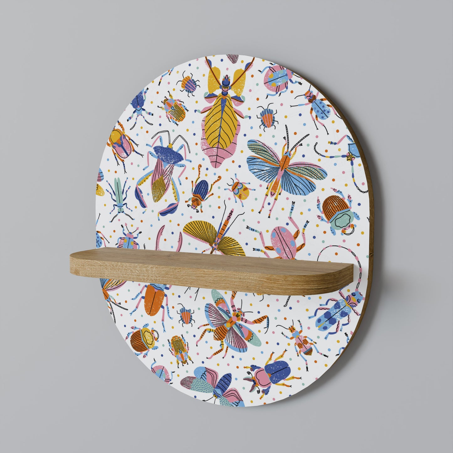 FÄRGRIKA INSEKTER Oval konsthylla i ekeffekt