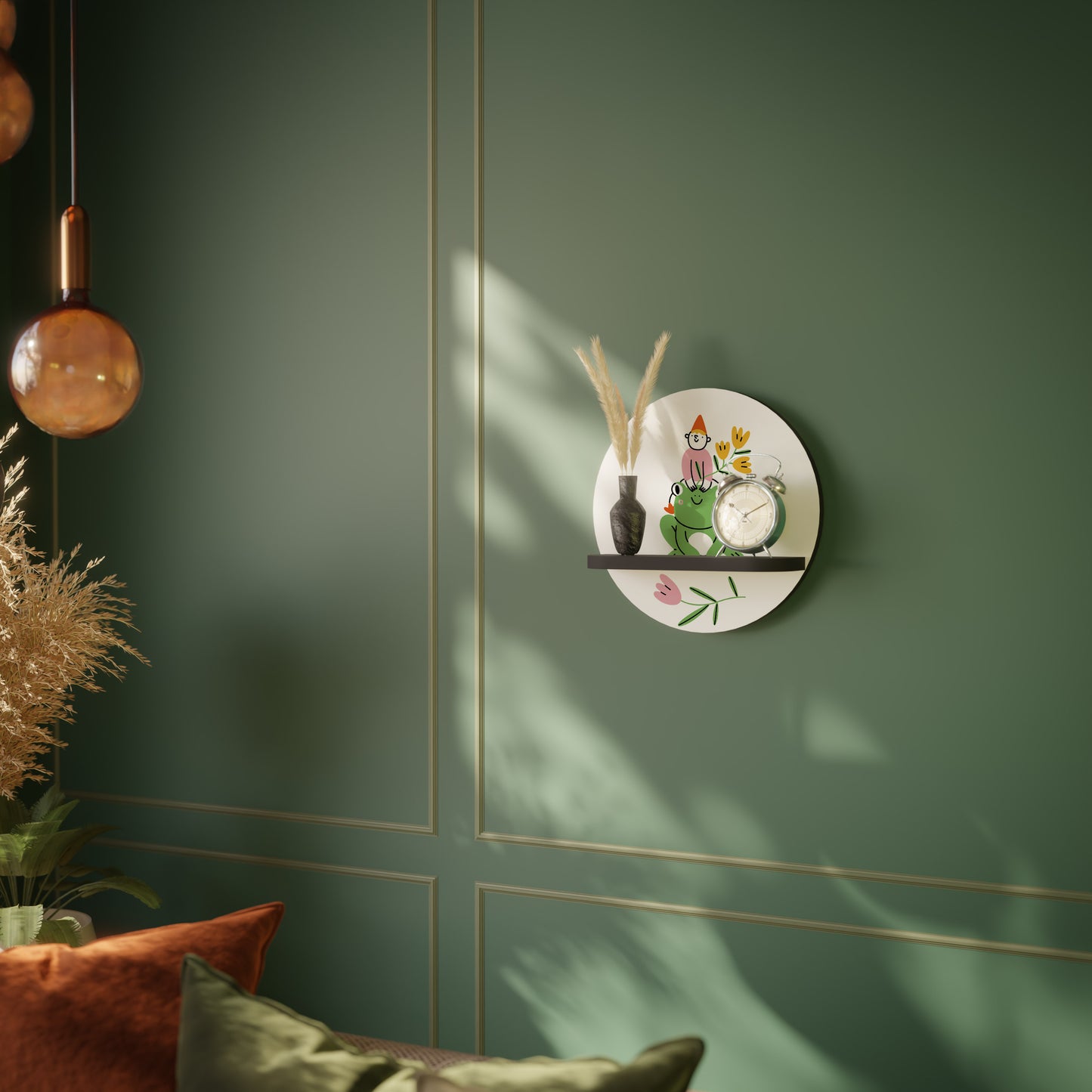 GARDEN INHABITANTS Round Art Shelf In Black Finish