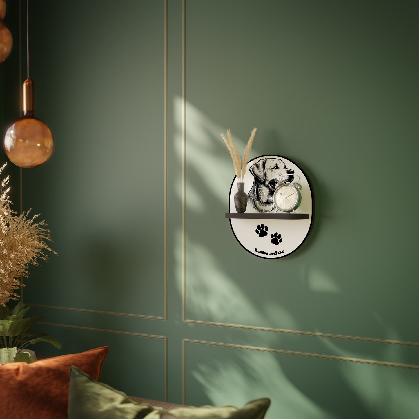 LABRADOR DOG Oval Art Shelf In Black Finish