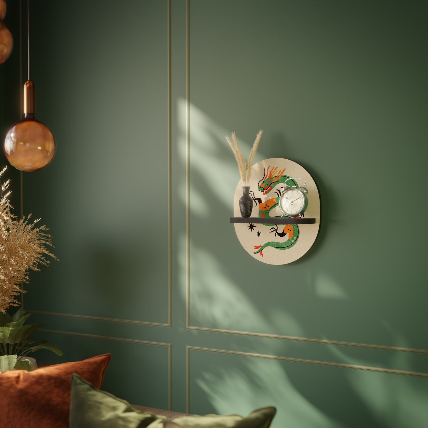 GREEN SKY GUARDIAN Oval Art Shelf In Black Finish