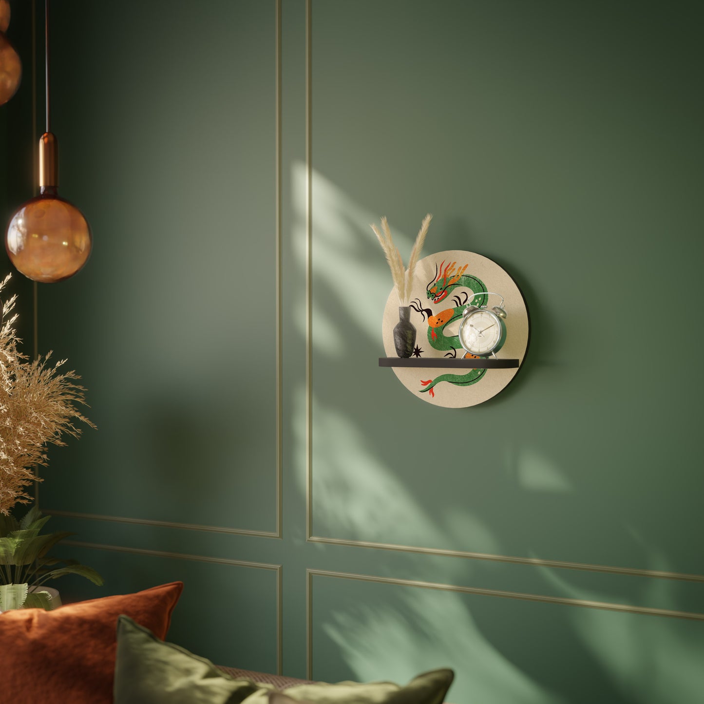 GREEN SKY GUARDIAN Rund konsthylla i svart finish