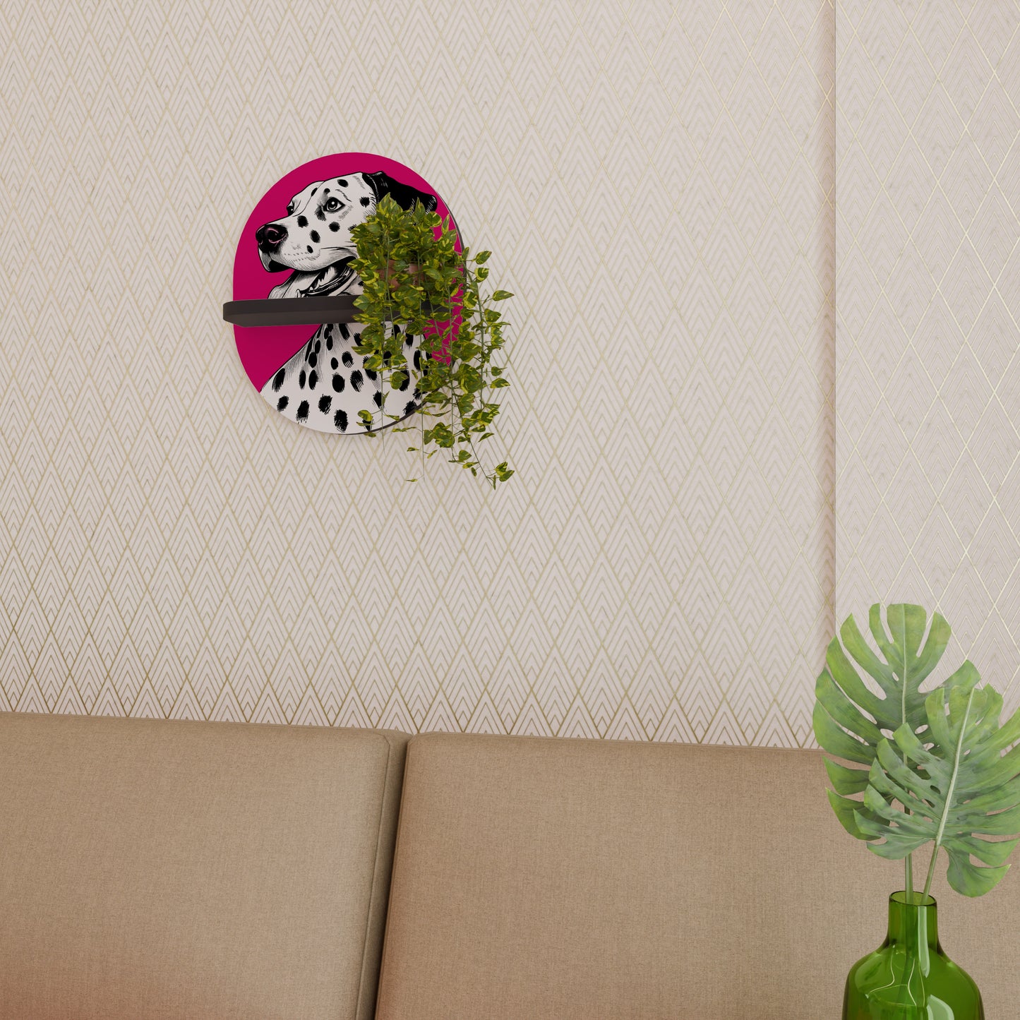 DALMATIAN SMILE Oval Art Shelf In Black Finish