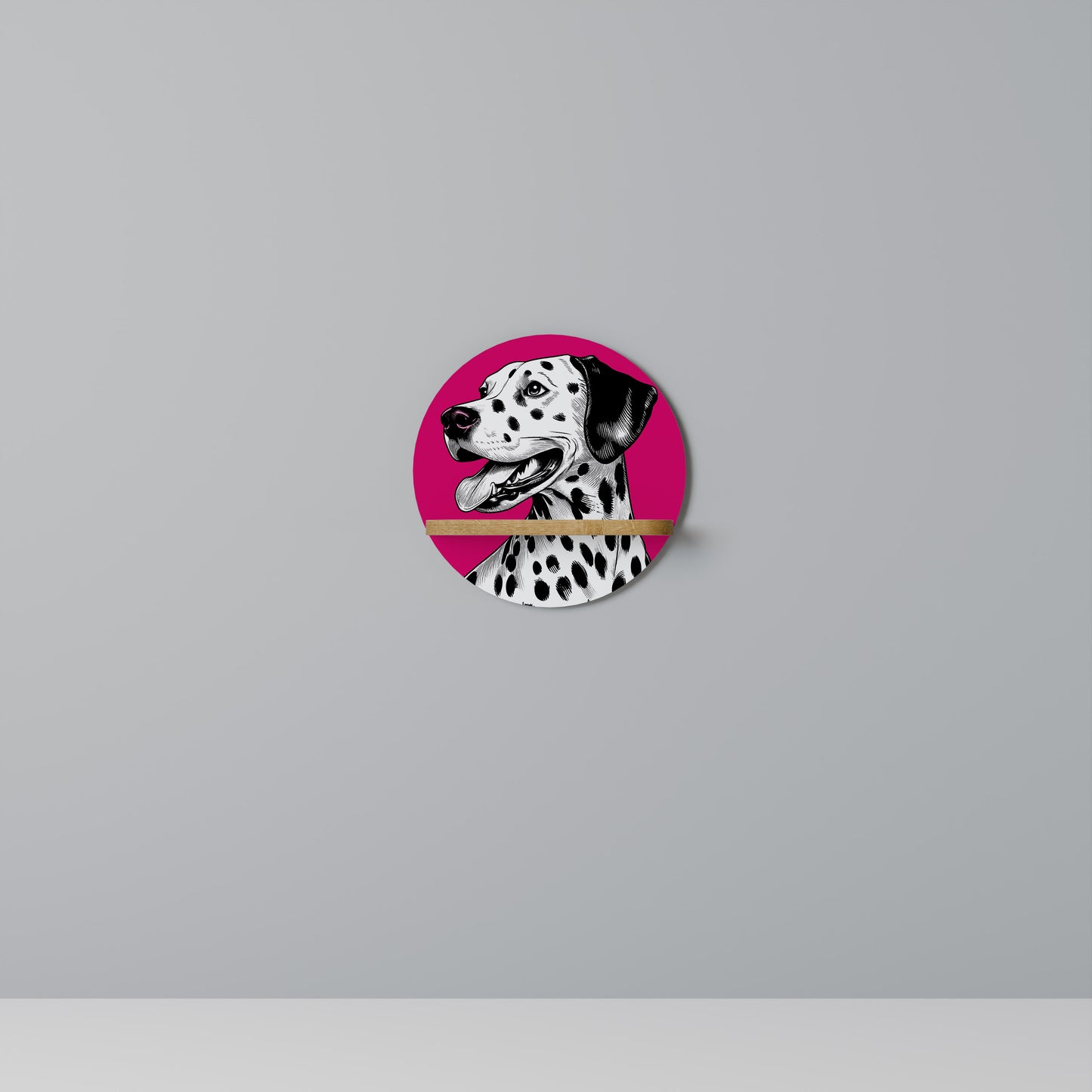 DALMATIAN SMILE Round Art Shelf In Oak Effect