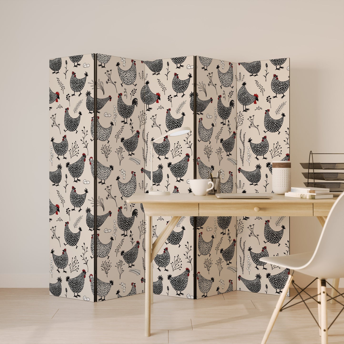 Dekorativ rumsavdelare HAPPY HENS med 5 paneler