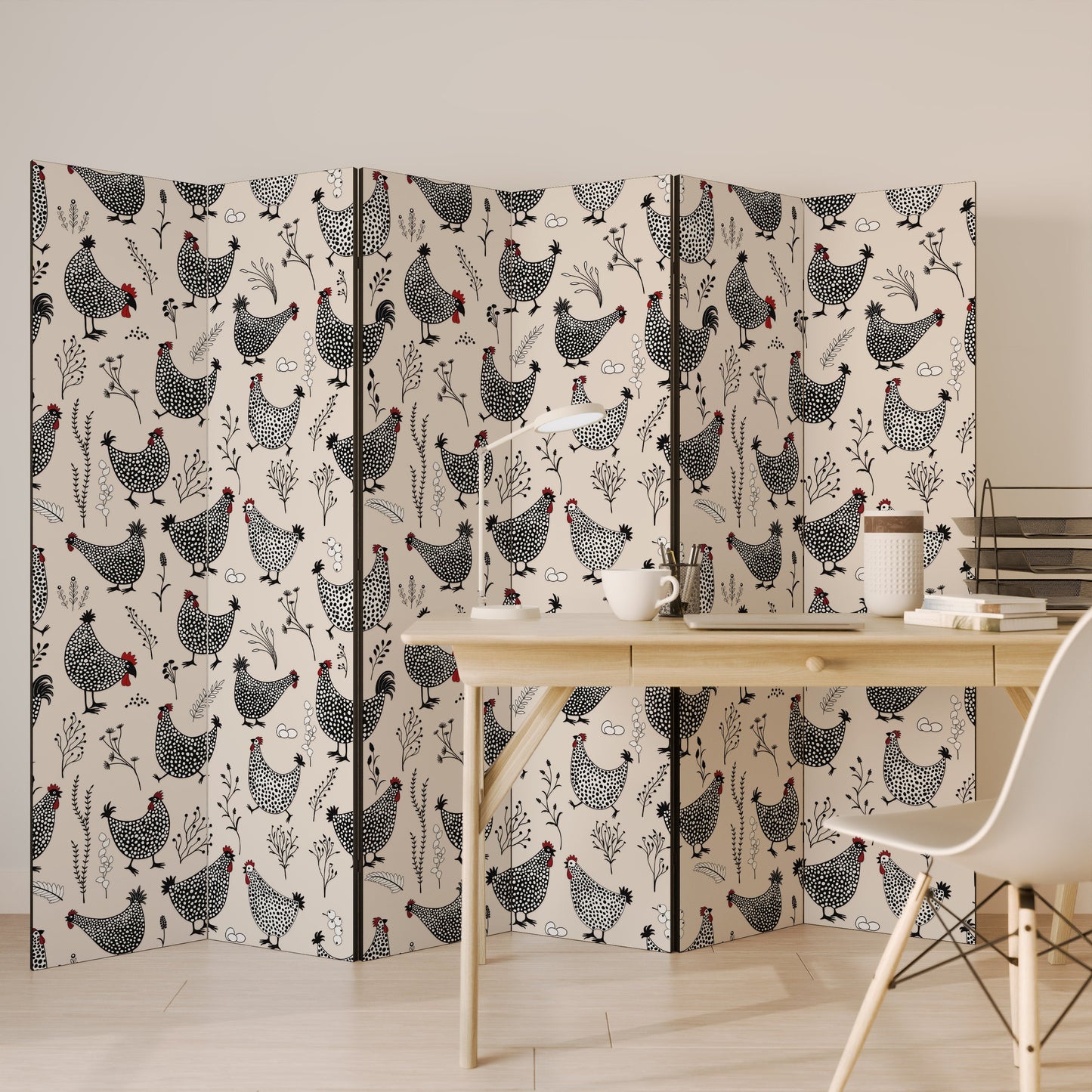 HAPPY HENS Decorative 6-Panel Room Divider
