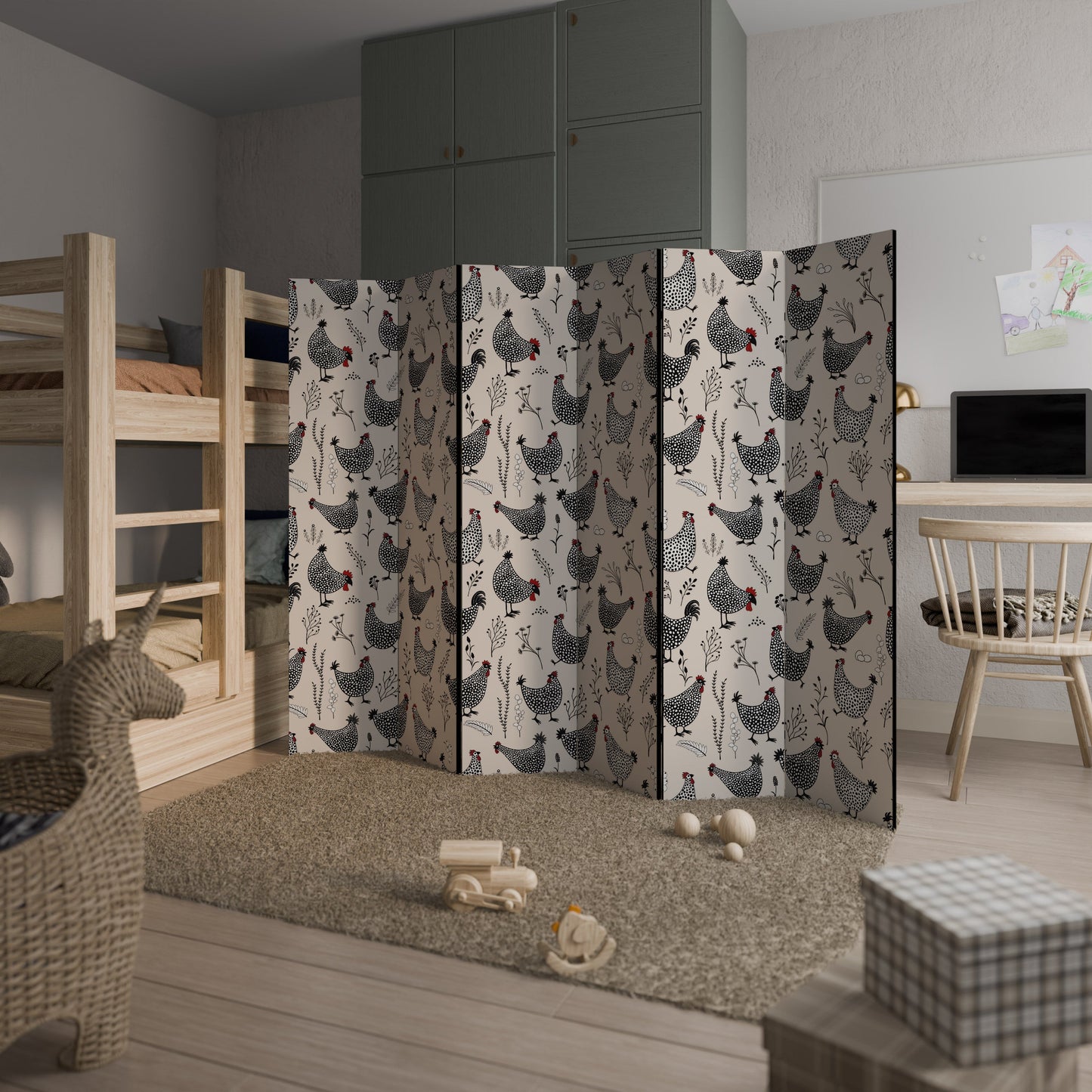 HAPPY HENS Decorative 6-Panel Room Divider
