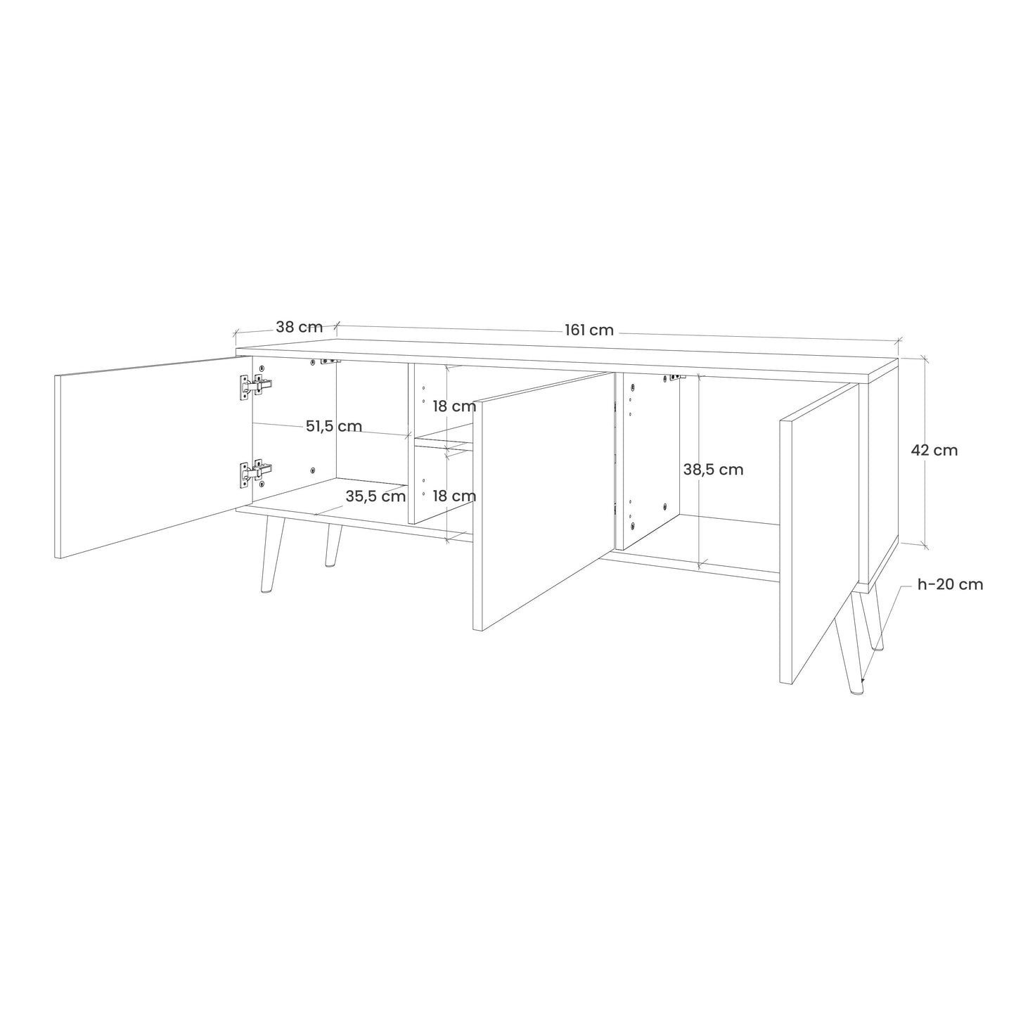 FERN FLOWERS 3-Door TV Stand in Black Finish