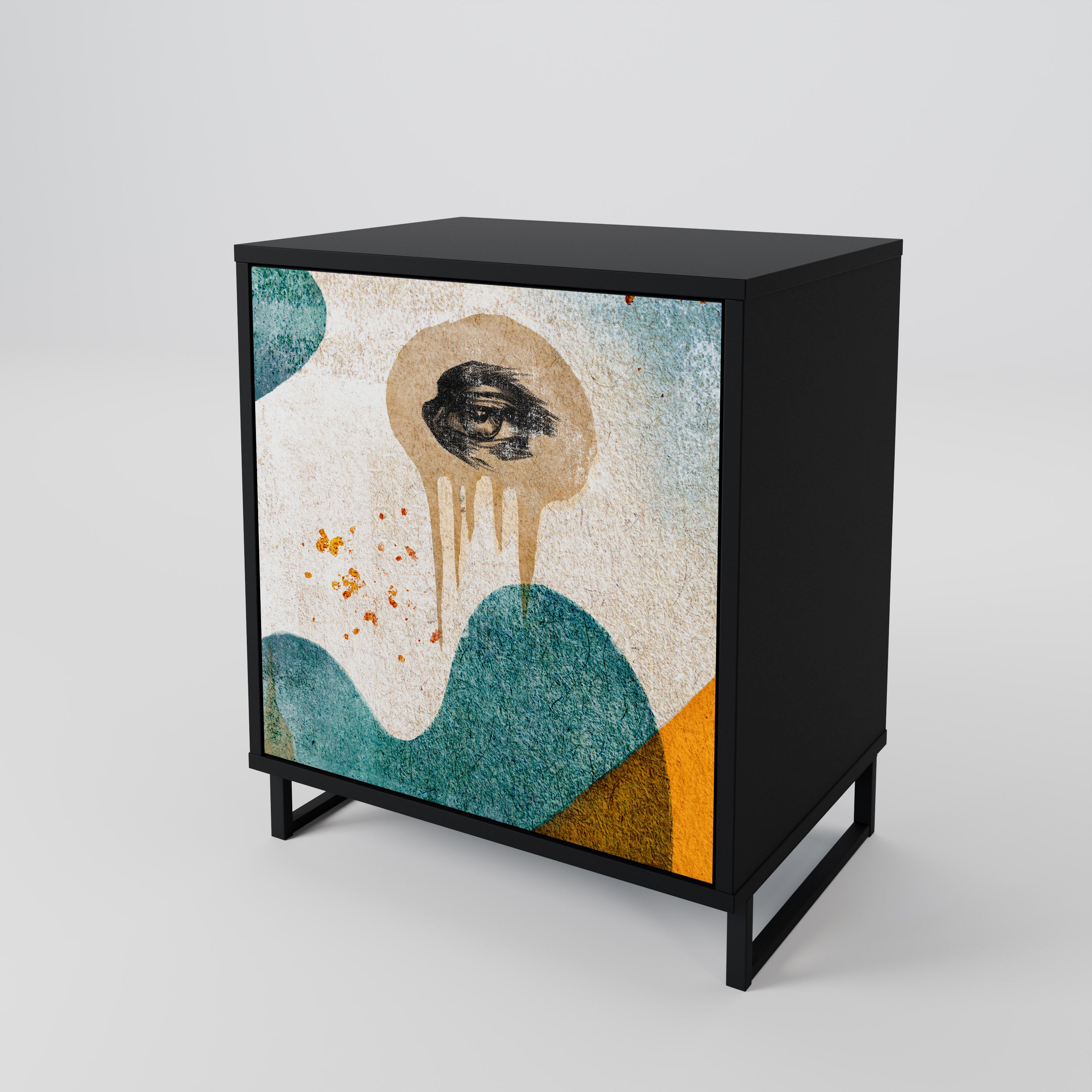 ABSTRACT FACES 1-Door Sideboard in Black Finish