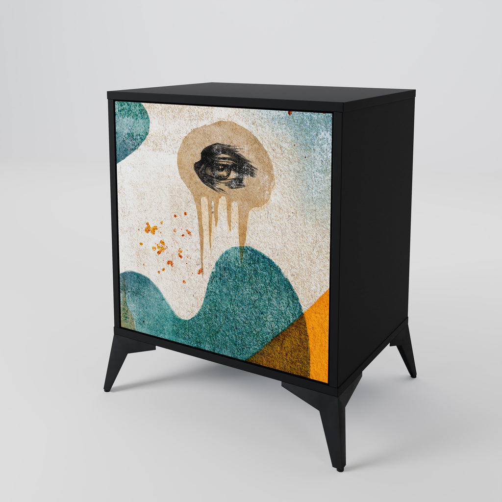 ABSTRACT FACES 1-Door Sideboard in Black Finish