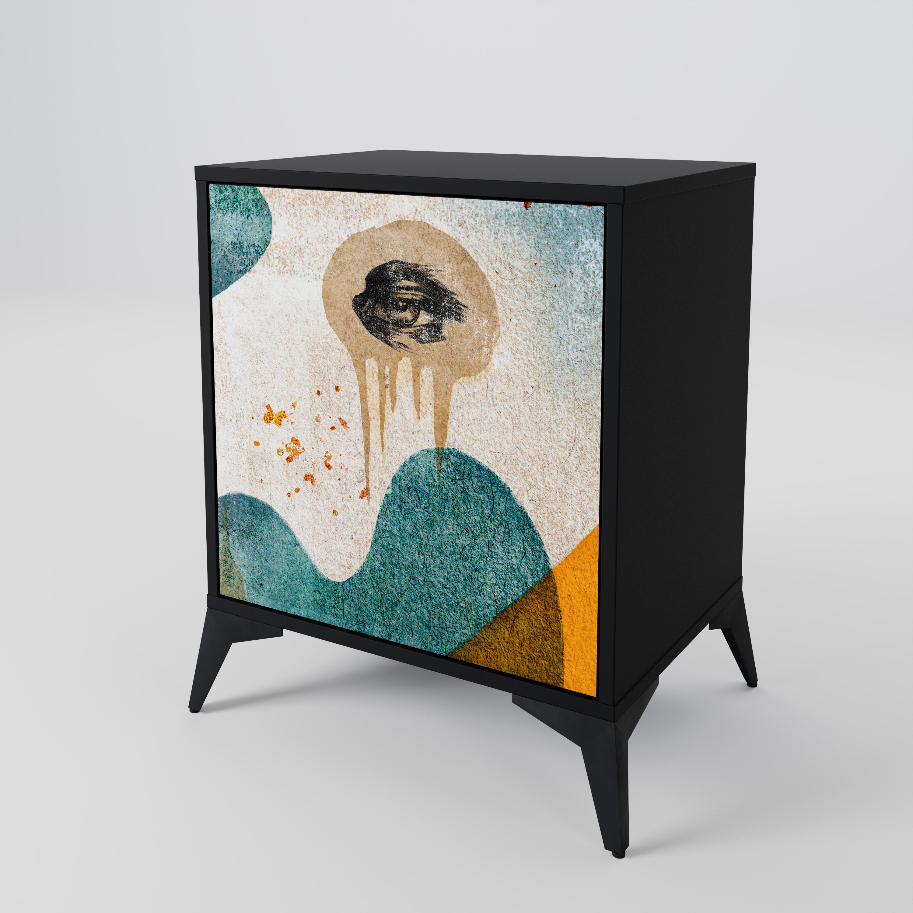 ABSTRACT FACES 1-Door Sideboard in Black Finish