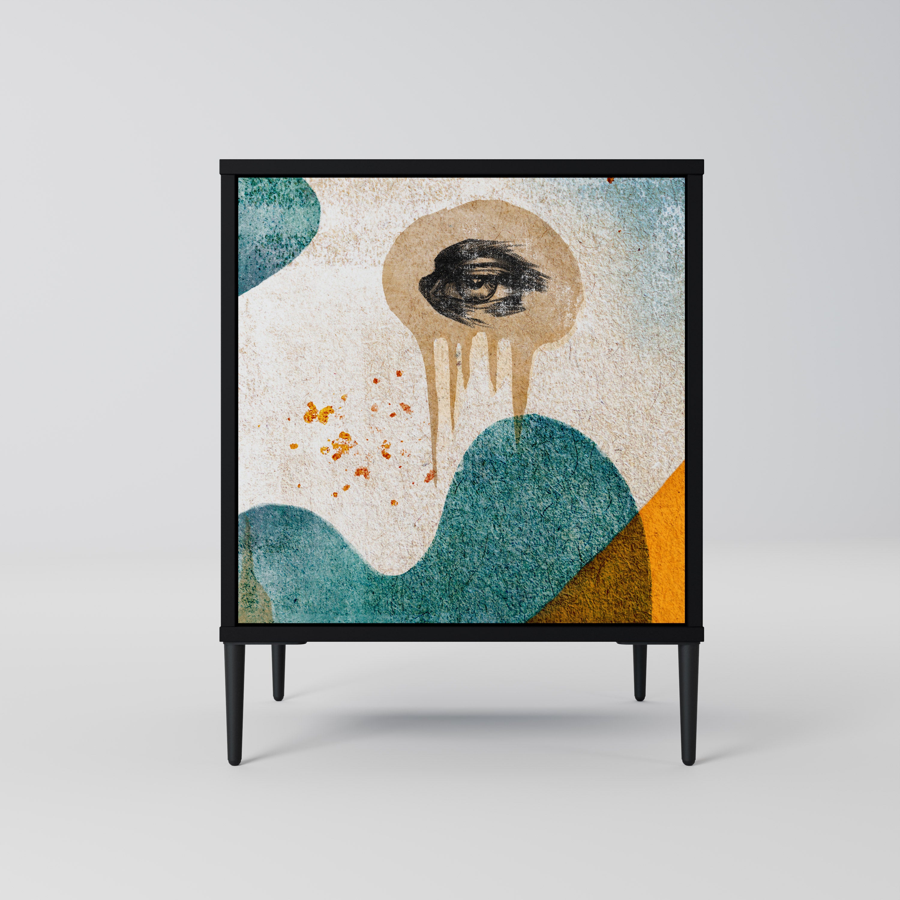 ABSTRACT FACES 1-Door Sideboard in Black Finish
