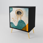 ABSTRACT FACES 1-Door Sideboard in Black Finish