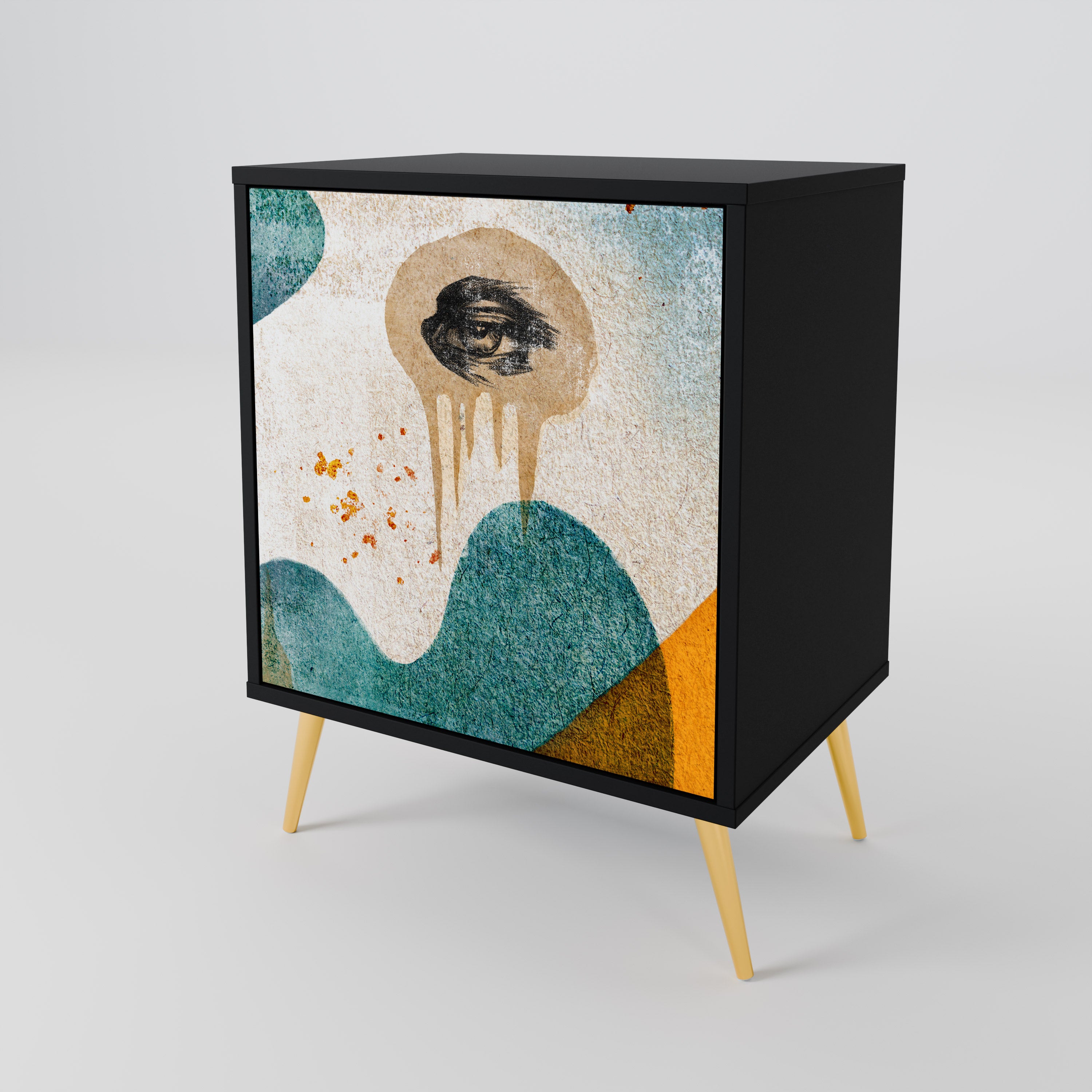 ABSTRACT FACES 1-Door Sideboard in Black Finish