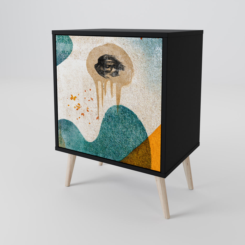 ABSTRACT FACES 1-Door Sideboard in Black Finish