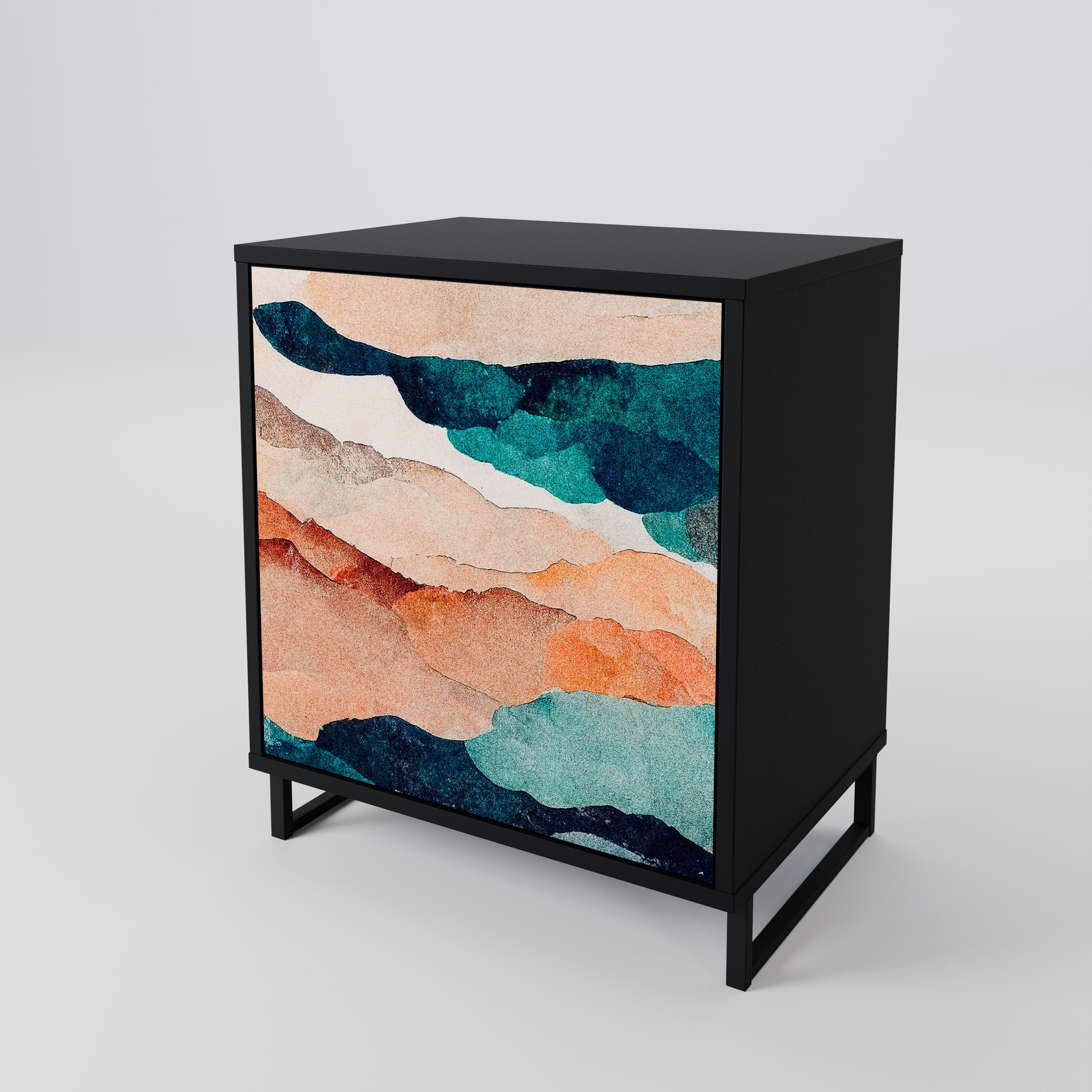 ABSTRACT LANDSCAPE 1-Door Sideboard in Black Finish