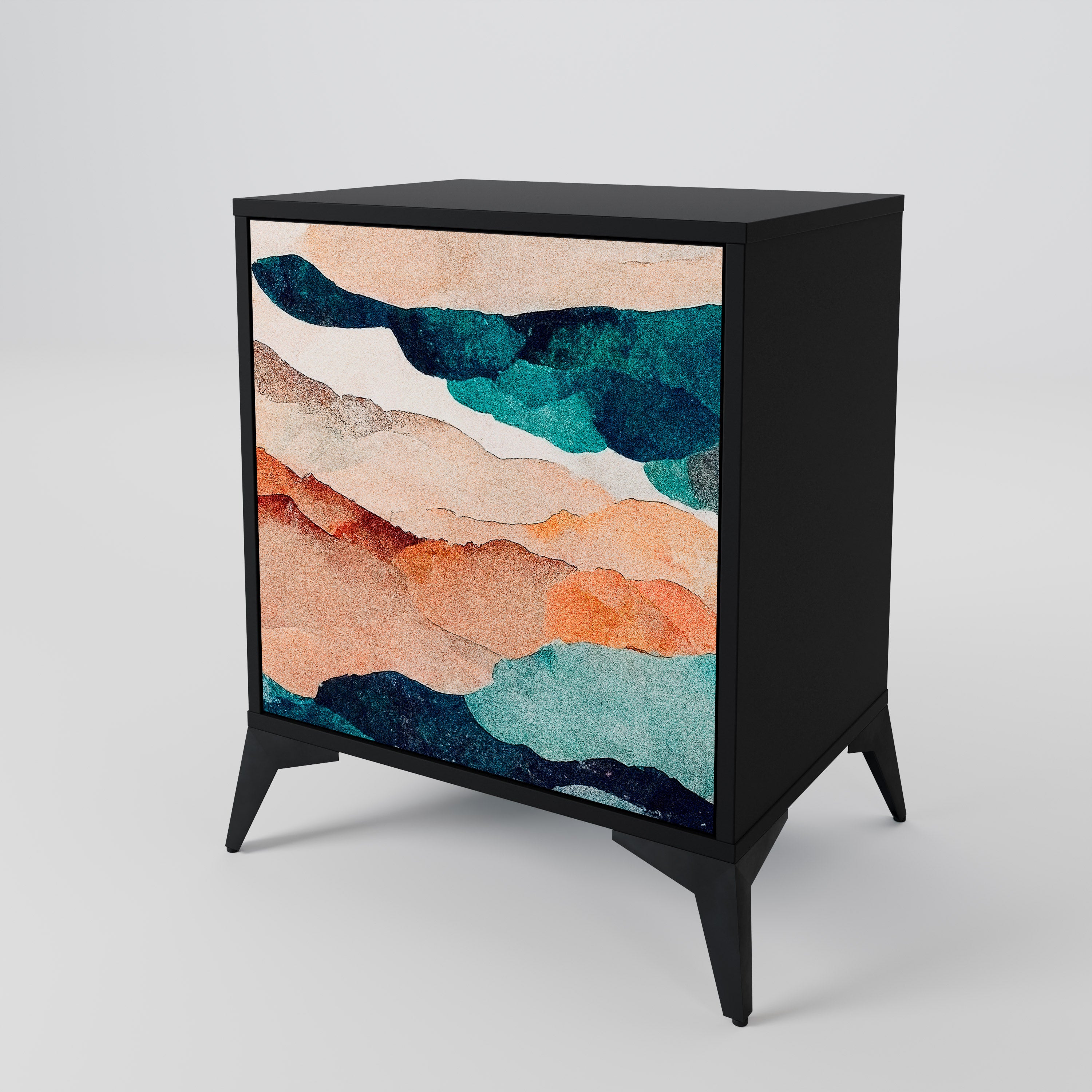 ABSTRACT LANDSCAPE 1-Door Sideboard in Black Finish