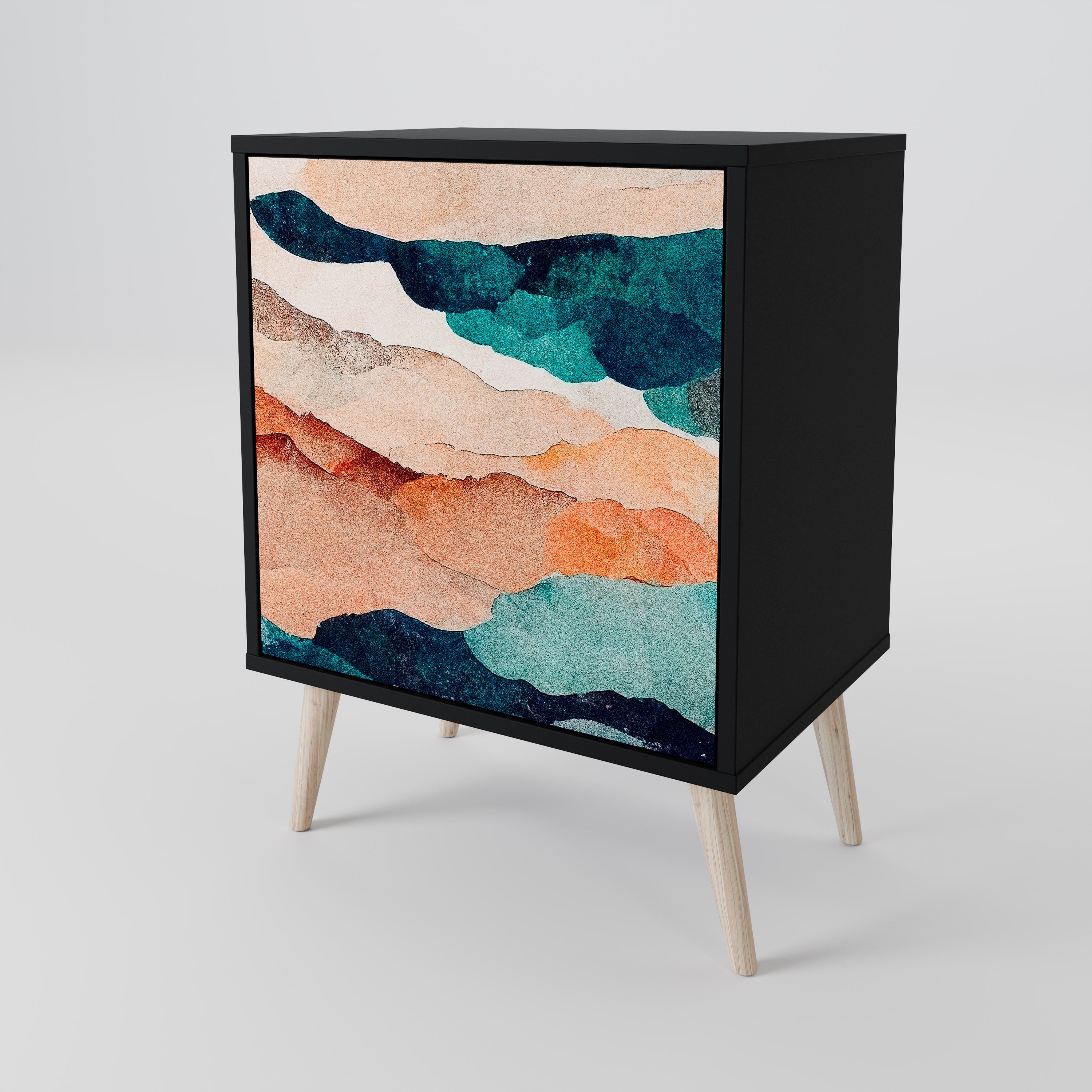 ABSTRACT LANDSCAPE 1-Door Sideboard in Black Finish