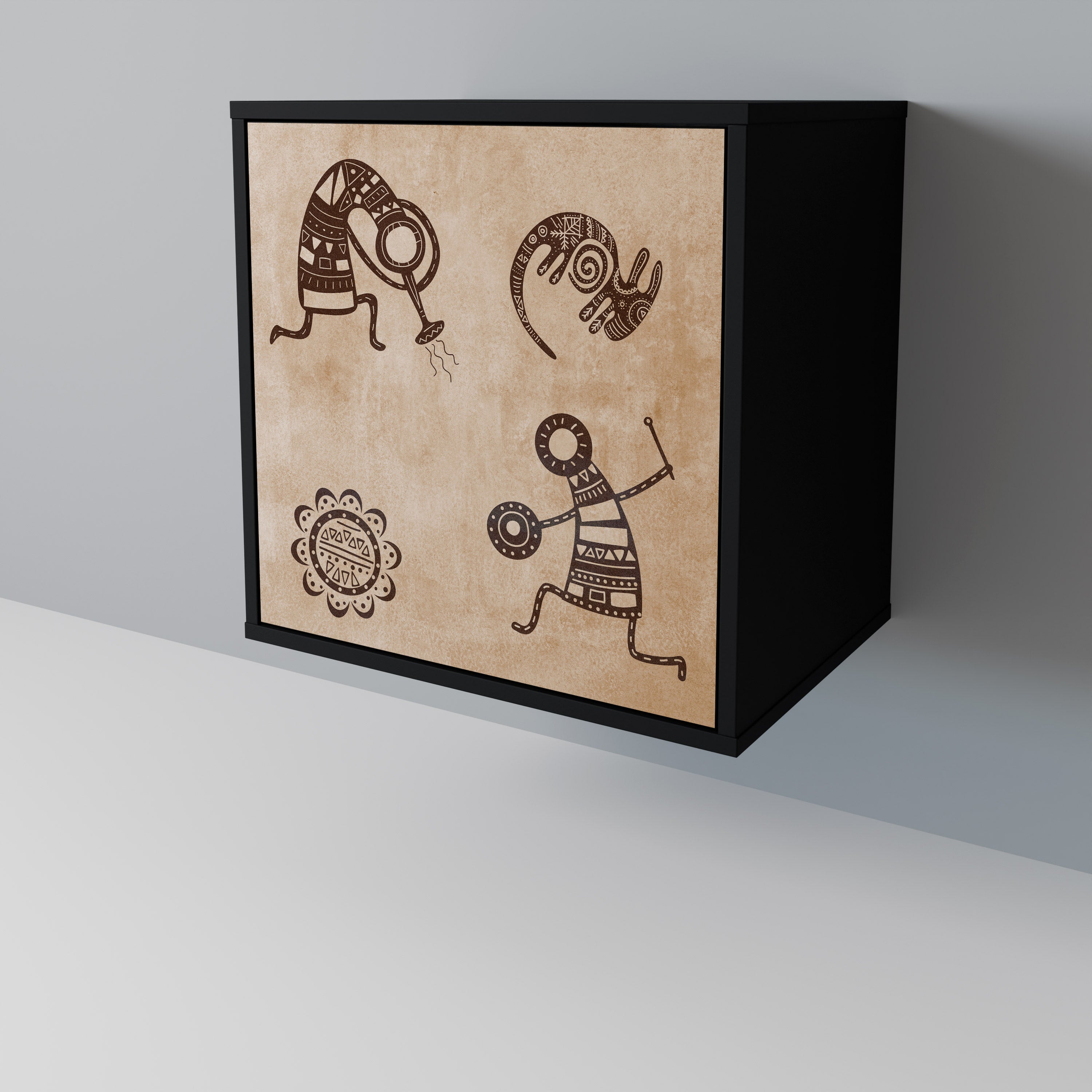 Skänk i afrikansk stil med 1 dörr i svart finish