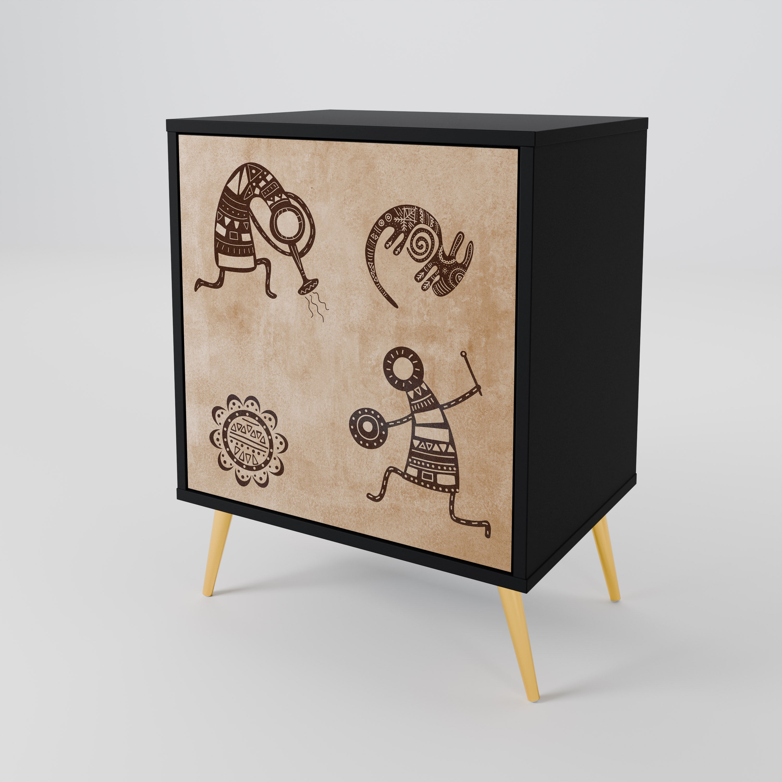 Skänk i afrikansk stil med 1 dörr i svart finish