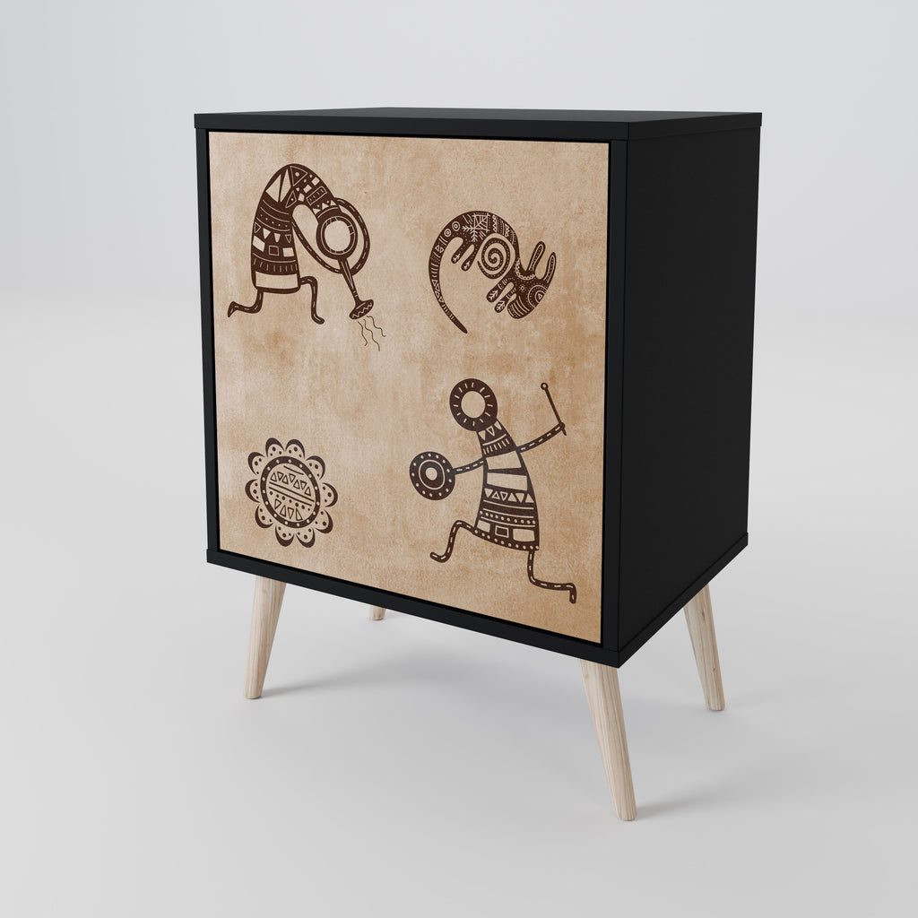 Skänk i afrikansk stil med 1 dörr i svart finish