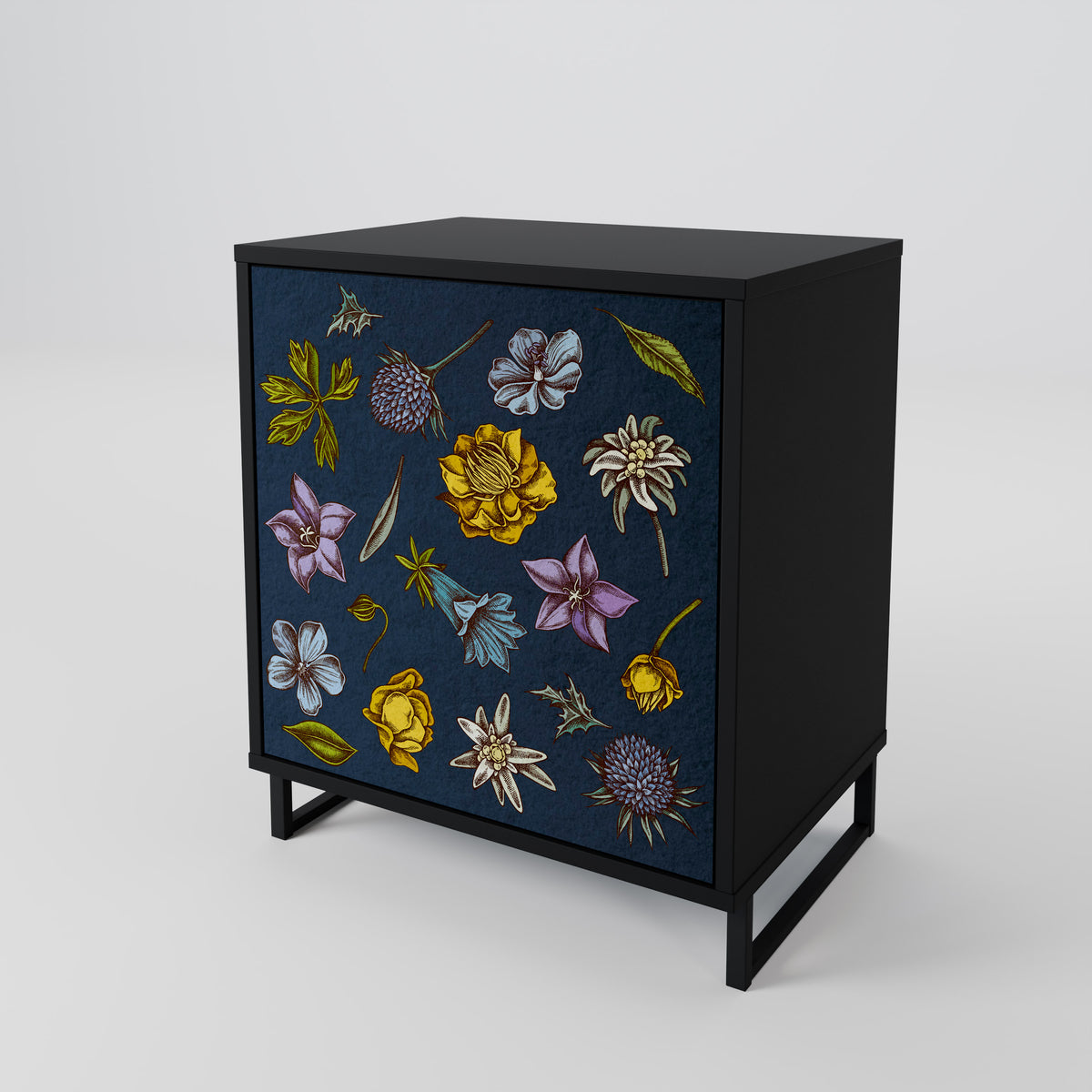 FLOWERS ON NAVY BLUE Skänk med en dörr