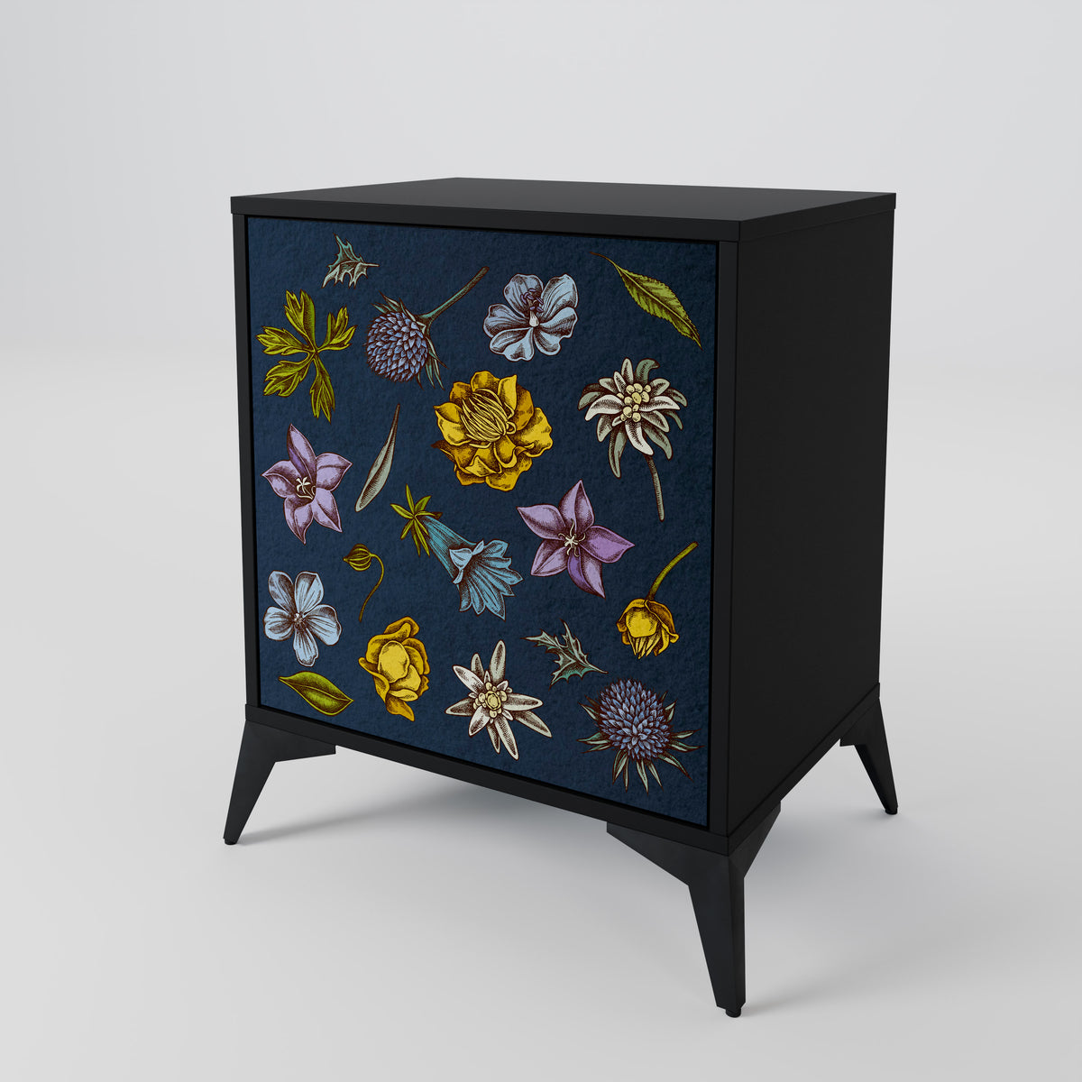 FLOWERS ON NAVY BLUE Skänk med en dörr