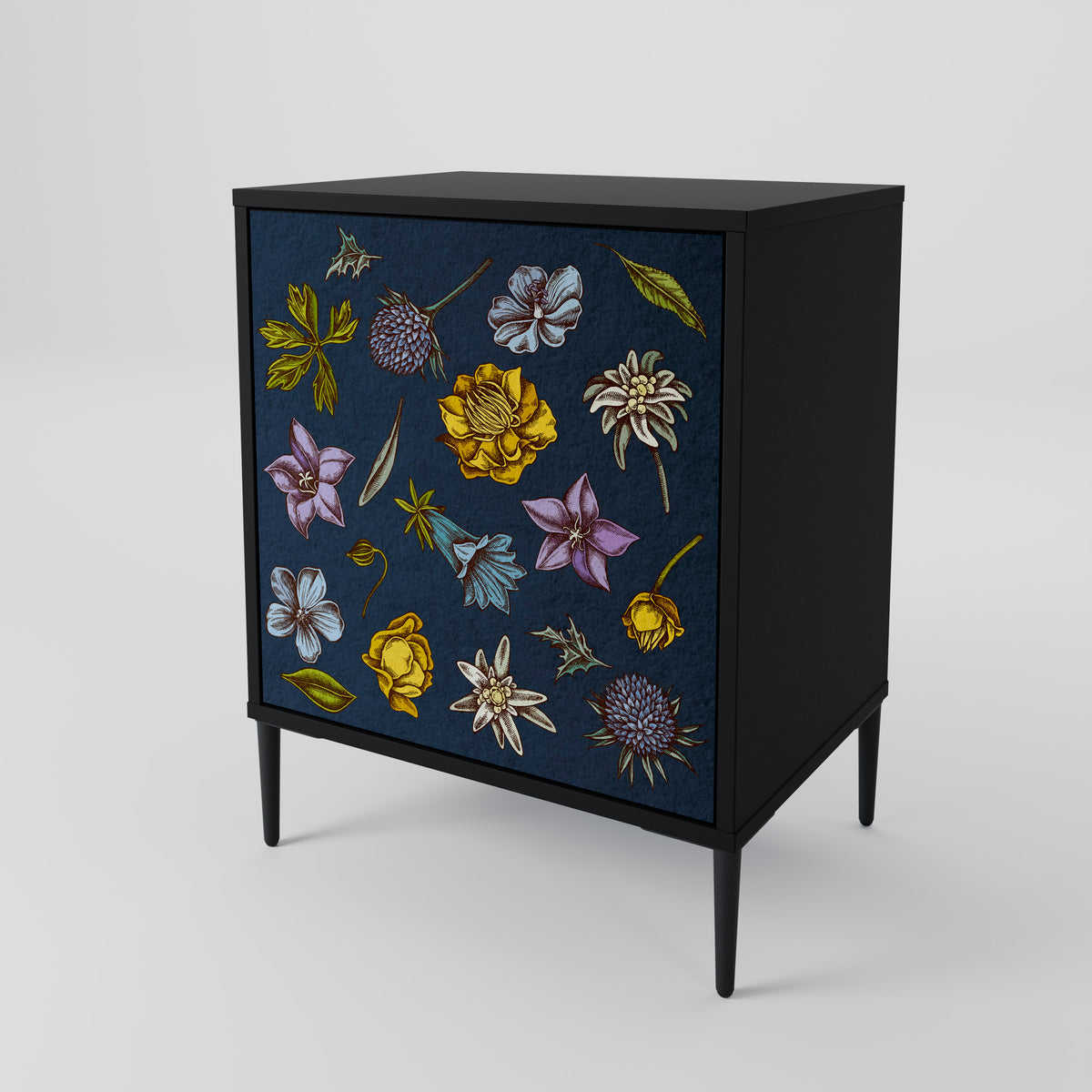 FLOWERS ON NAVY BLUE Skänk med en dörr