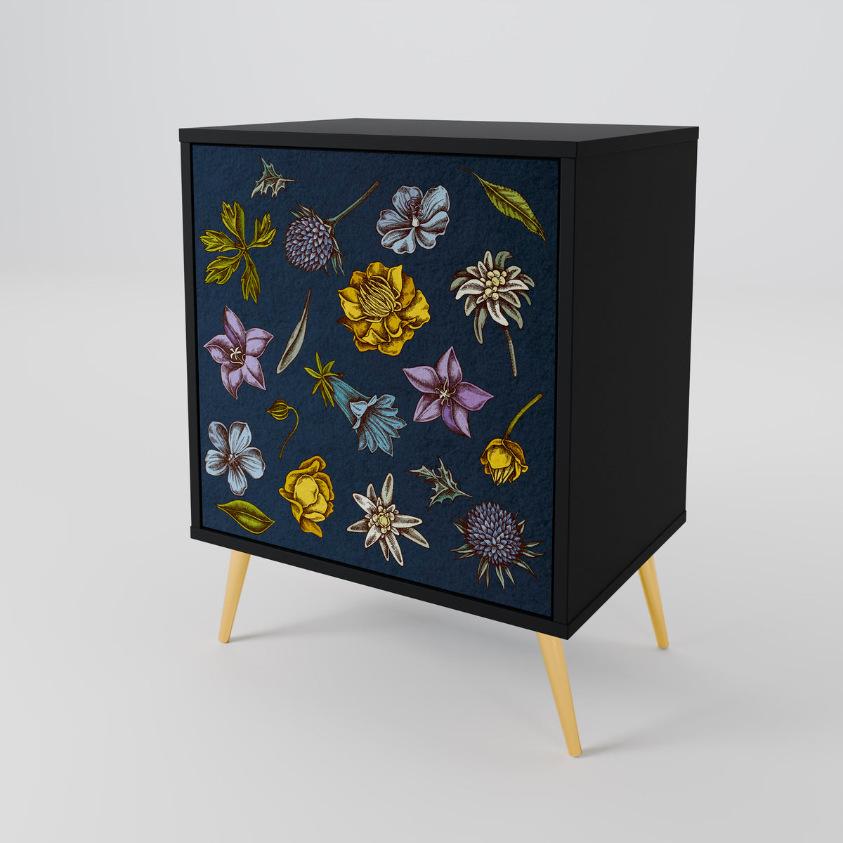 FLOWERS ON NAVY BLUE Skänk med en dörr