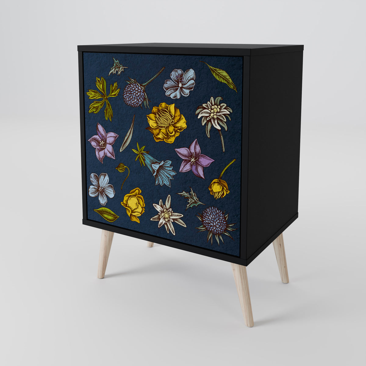 FLOWERS ON NAVY BLUE Skänk med en dörr