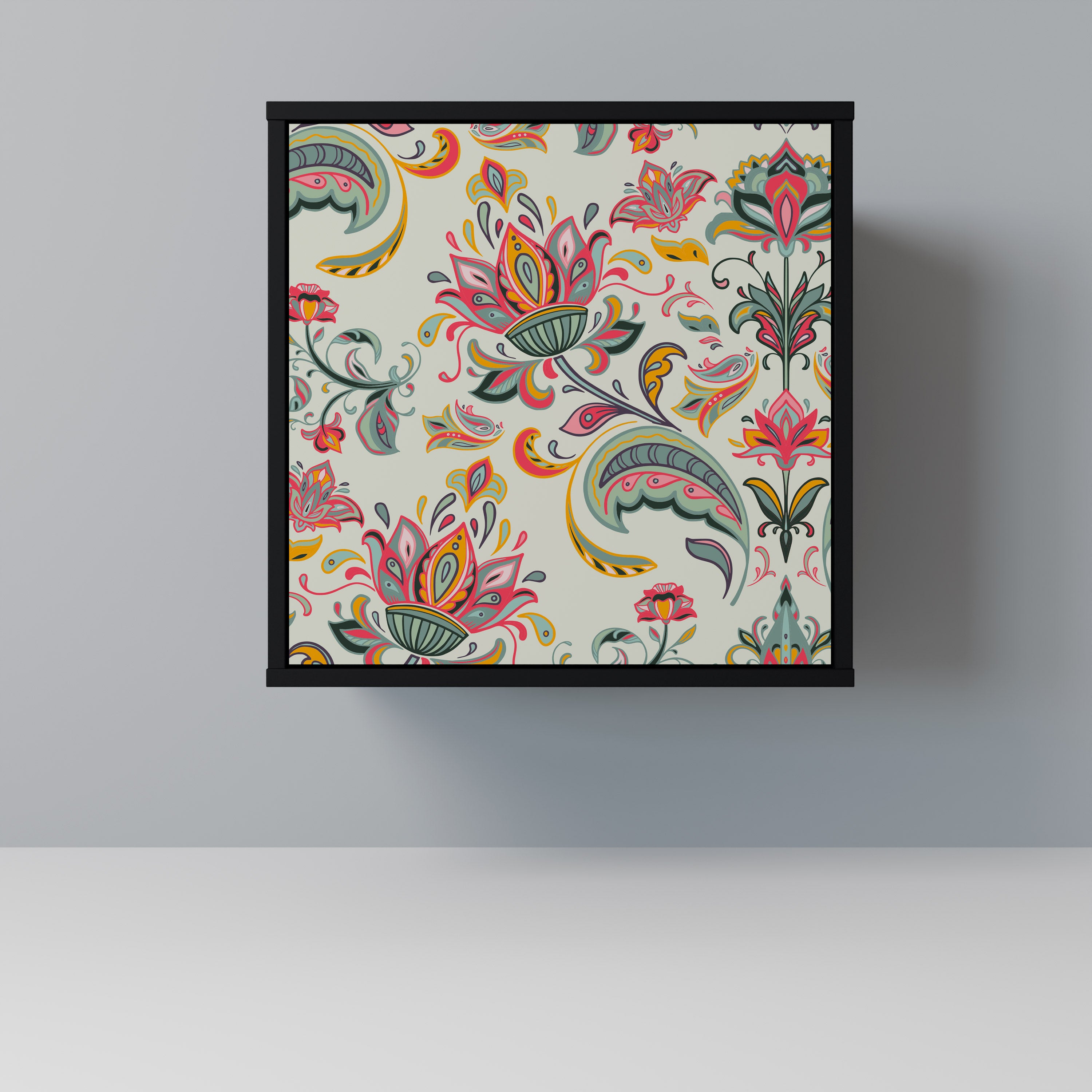 Skänk i ekologiskt folklore-stil med 1 dörr i svart finish