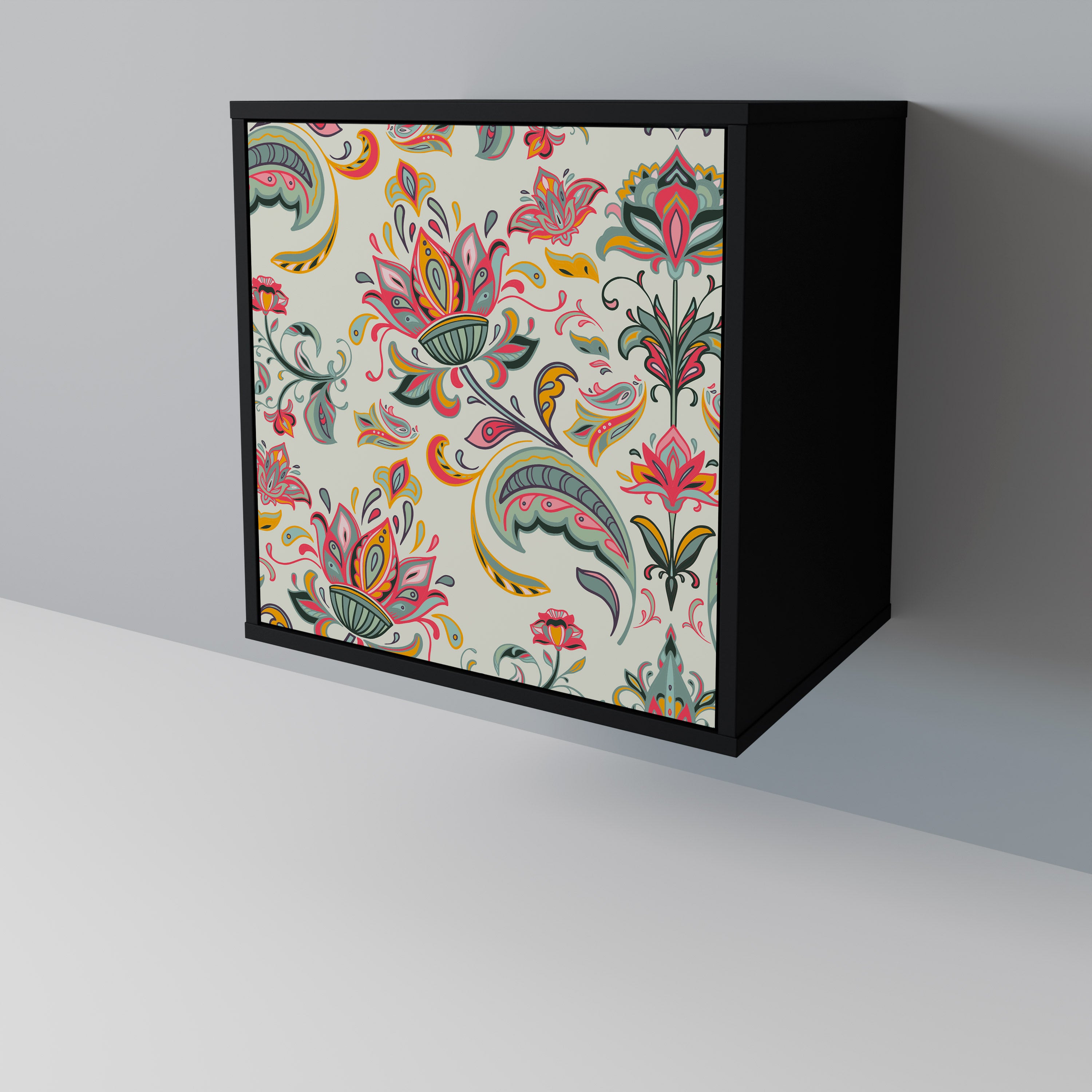 Skänk i ekologiskt folklore-stil med 1 dörr i svart finish