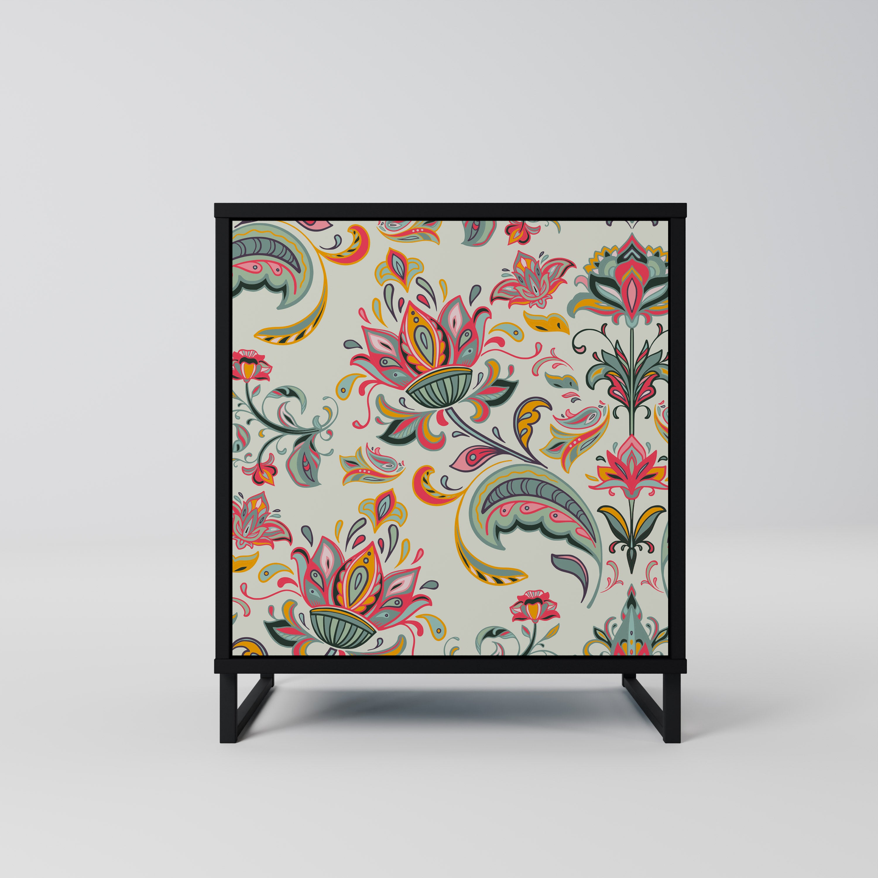 Skänk i ekologiskt folklore-stil med 1 dörr i svart finish